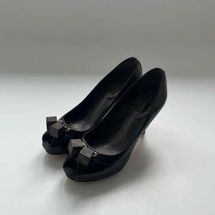 Louis Vuitton Louis Vuitton Black Checkered Peep-Toe Heels -2508 Size US 4 / IT 34 - 1 Thumbnail