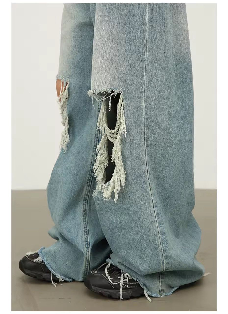 Japanese Brand Street distressed wide-leg loose straight ripped jeans Size US 33 - 7 Thumbnail