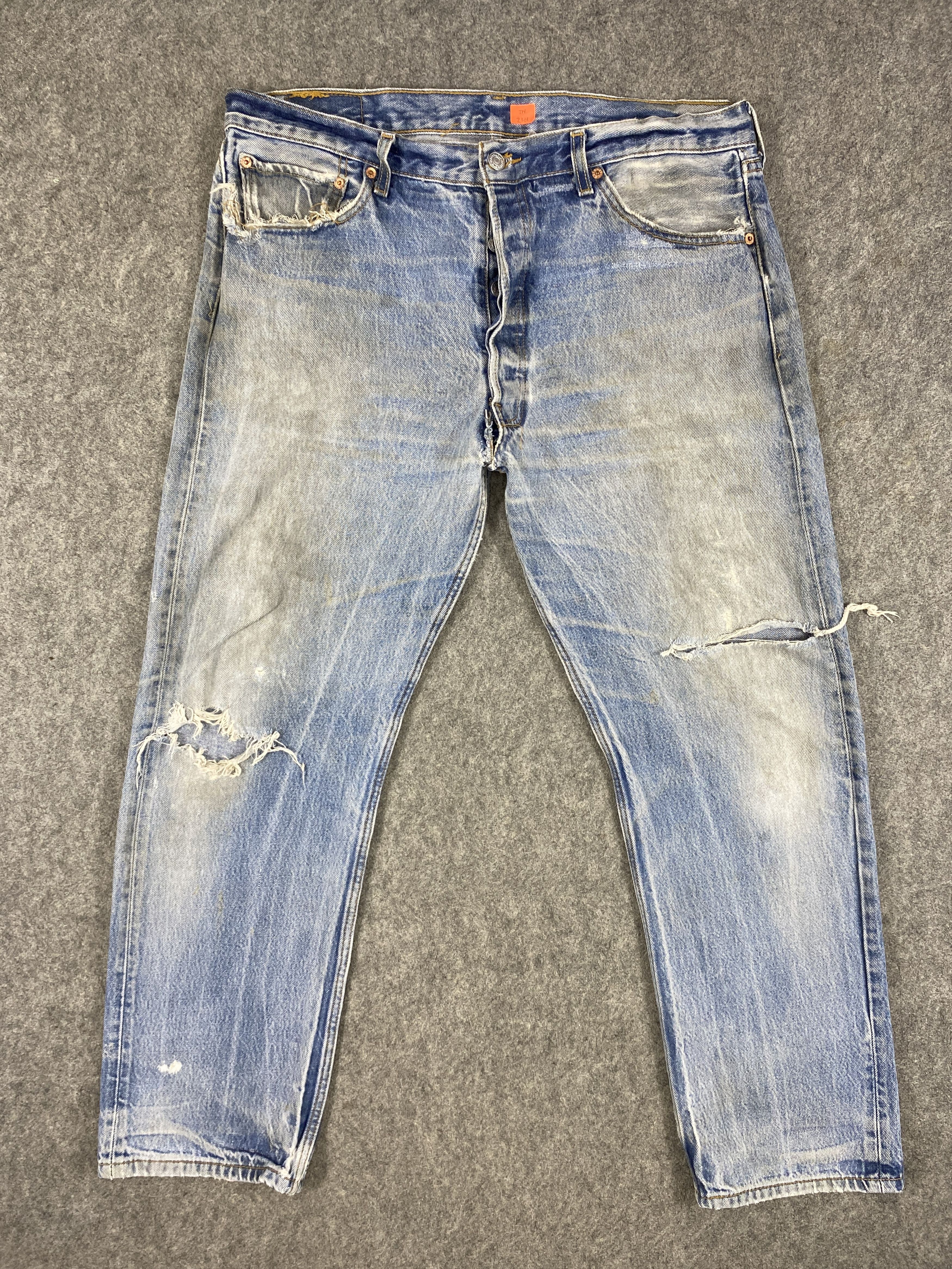 image of Hype Dirty Ripped Blue Vintage Levi's 501 36X29 Denim -Jn2301 in Dirty Blue, Men's (Size 35)