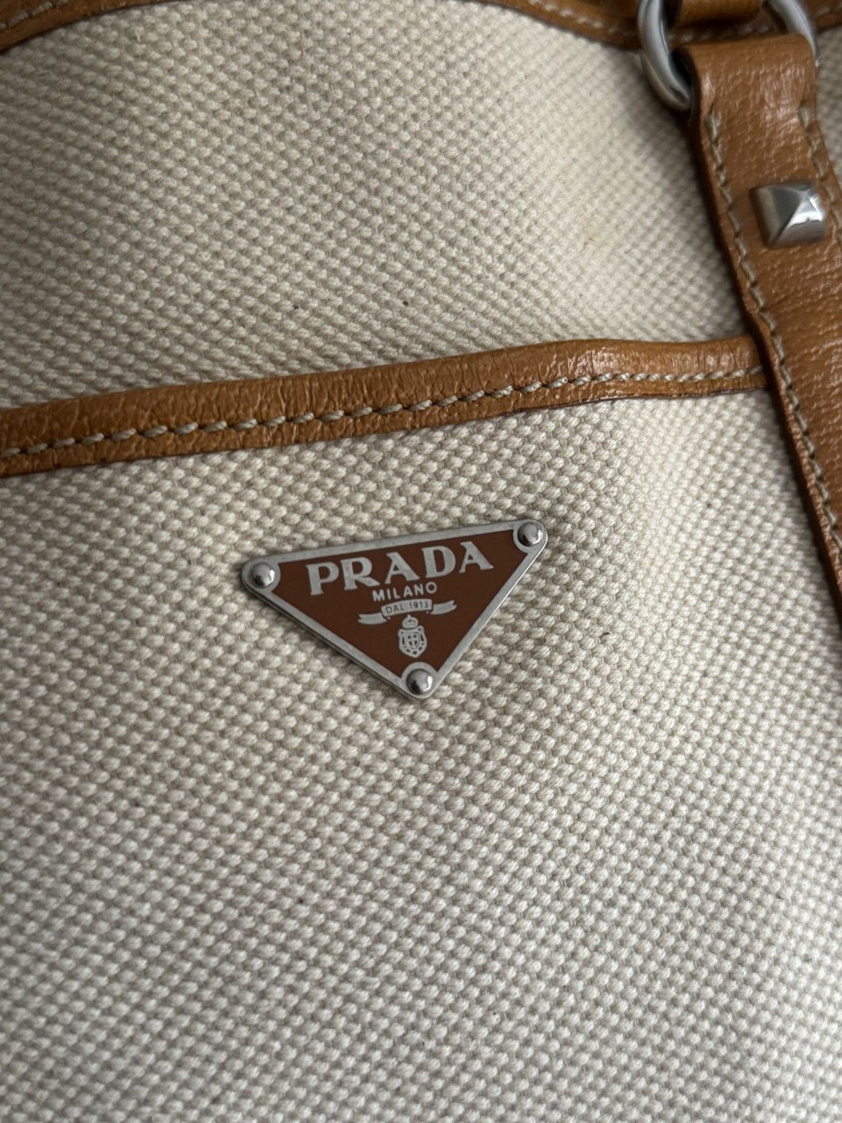 Prada × Vintage Vintage Prada Totebag Pocket Canvas Leather Size ONE SIZE - 3 Thumbnail