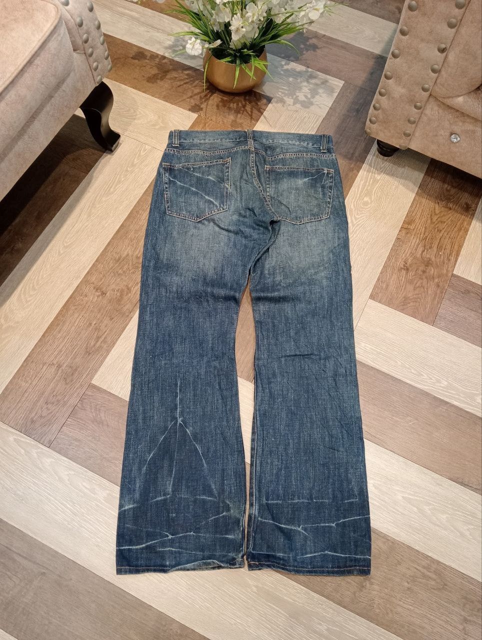 Japanese Brand JAPANESE FUNNY DEVIL SKULL BLUE DENIM PAINTED FLARED PANTS Size US 35 - 10 Thumbnail