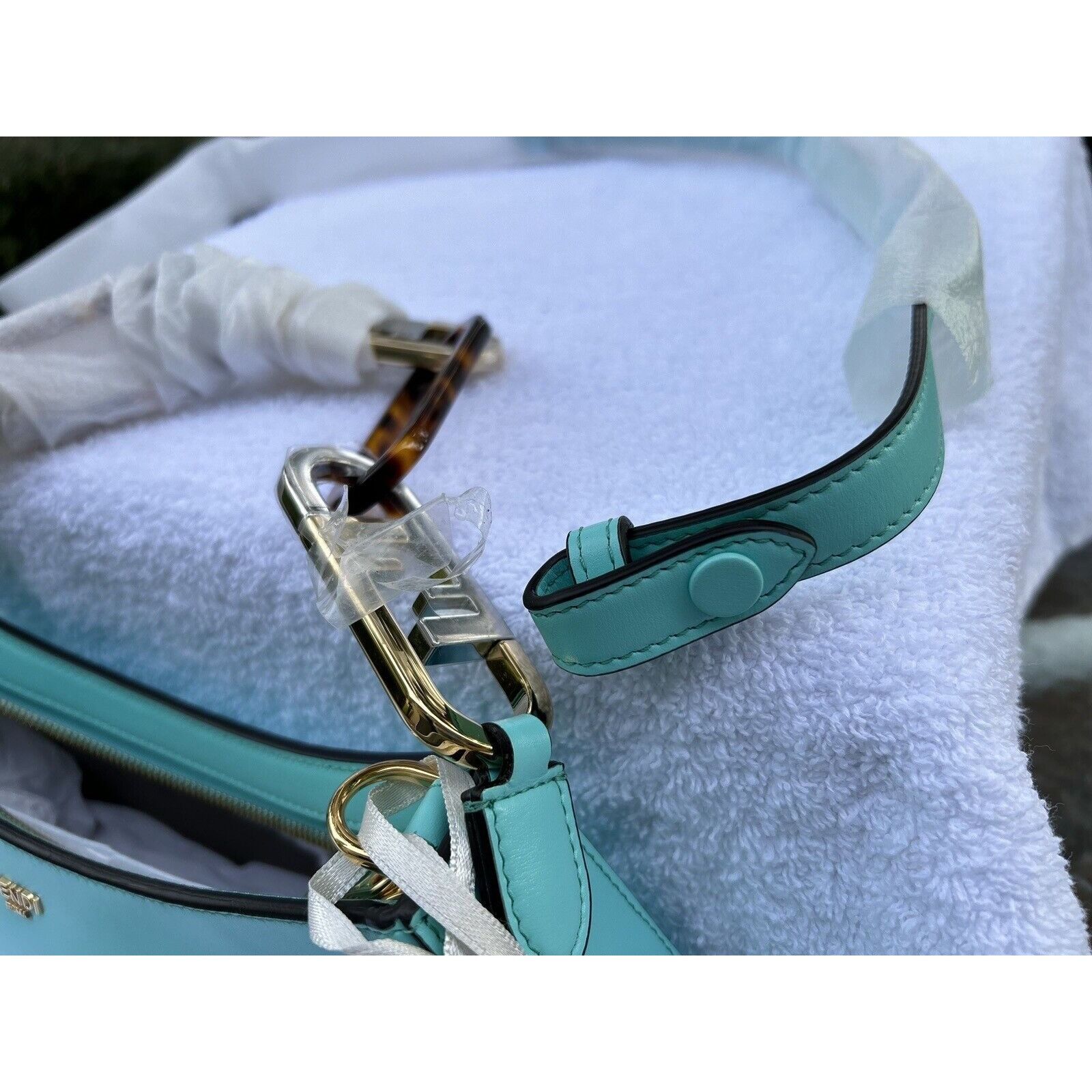 Fendi FENDI TIFFANY BLUE O’LOCK BAGUETTE LEATHER HOBO HANDBAG W BA Size ONE SIZE - 11 Thumbnail