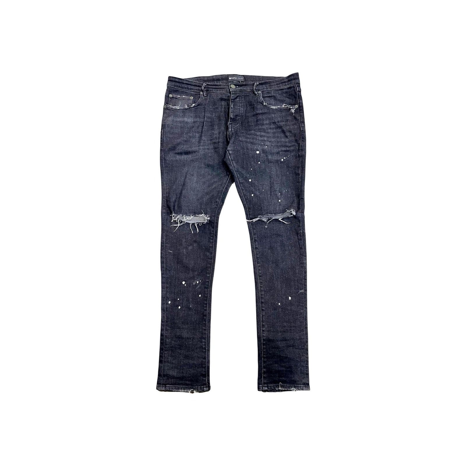 Purple Brand Purple Brand Splatter Ripped Black Wash Jeans Size US 33 - 1 Thumbnail