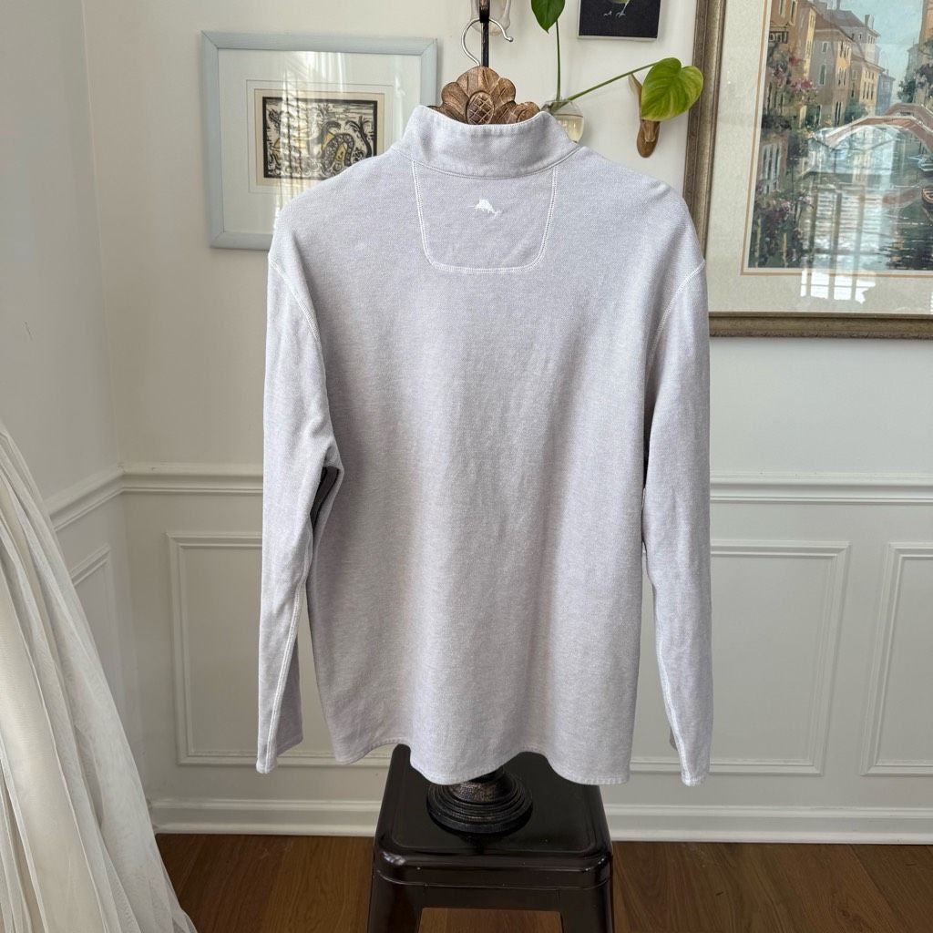 Tommy Bahama Tommy Bahama 1/4 Zip Pullover Light Grey Pique Cotton Shirt Size US XL / EU 56 / 4 - 6 Thumbnail