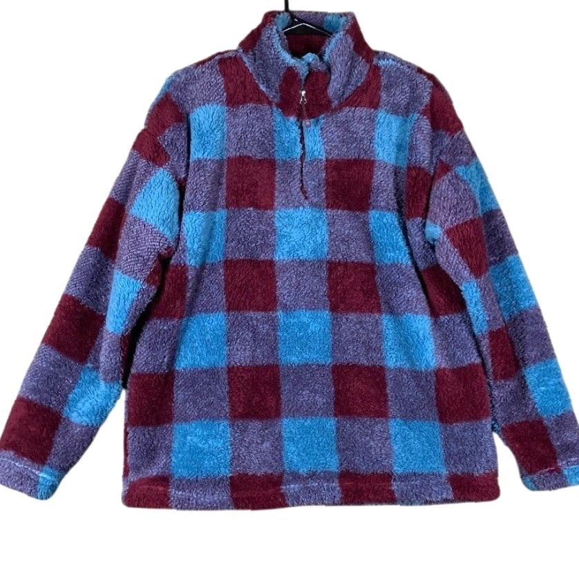 Eddie Bauer VINTAGE Eddie Bauer Womens Sweater Blue Plaid Ultra Soft 1/4 Zip Plush Fleece L Size L / US 10 / IT 46 - 2 Thumbnail