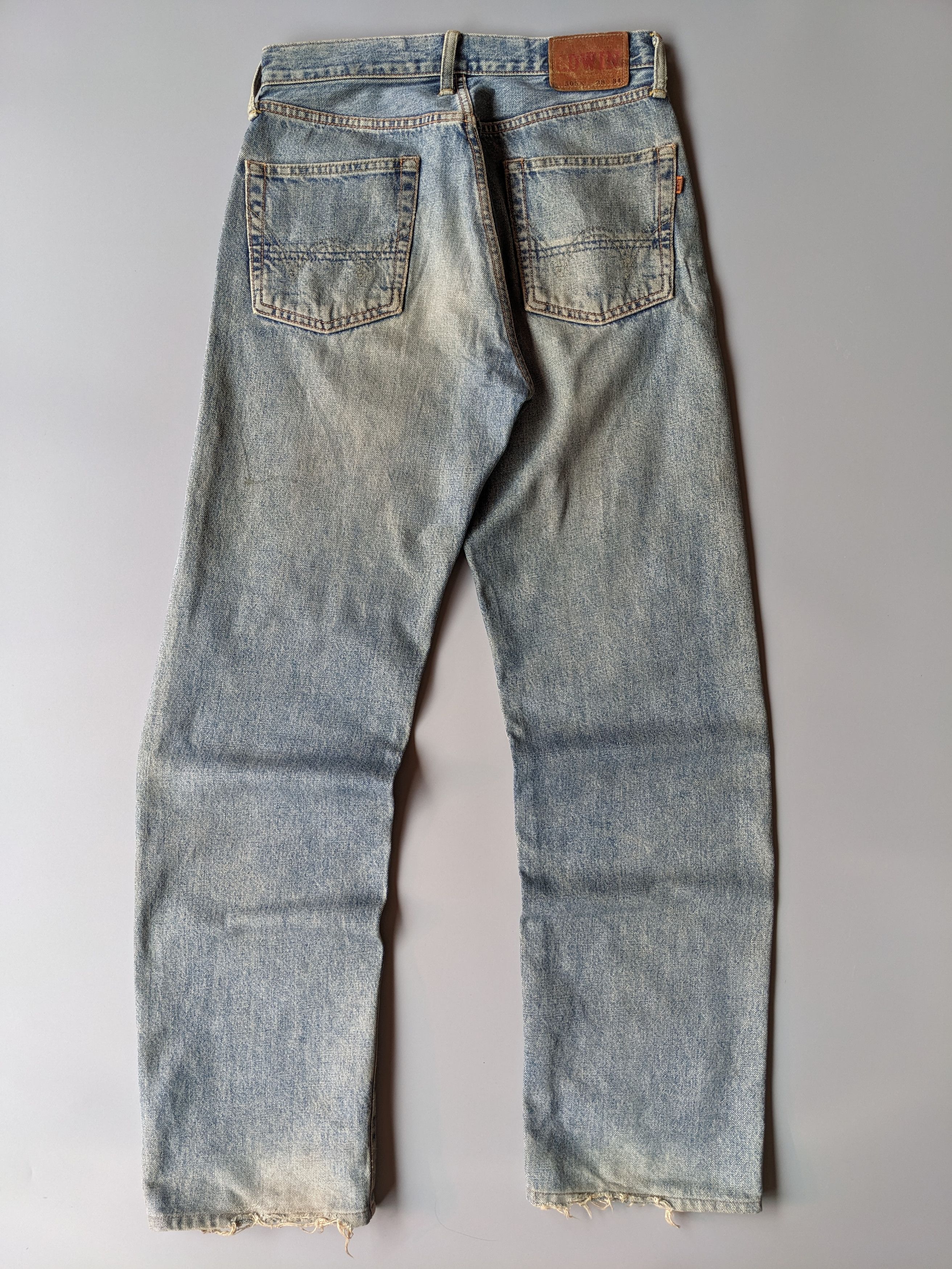 Edwin 505x faded blue distressed selvedge jeans