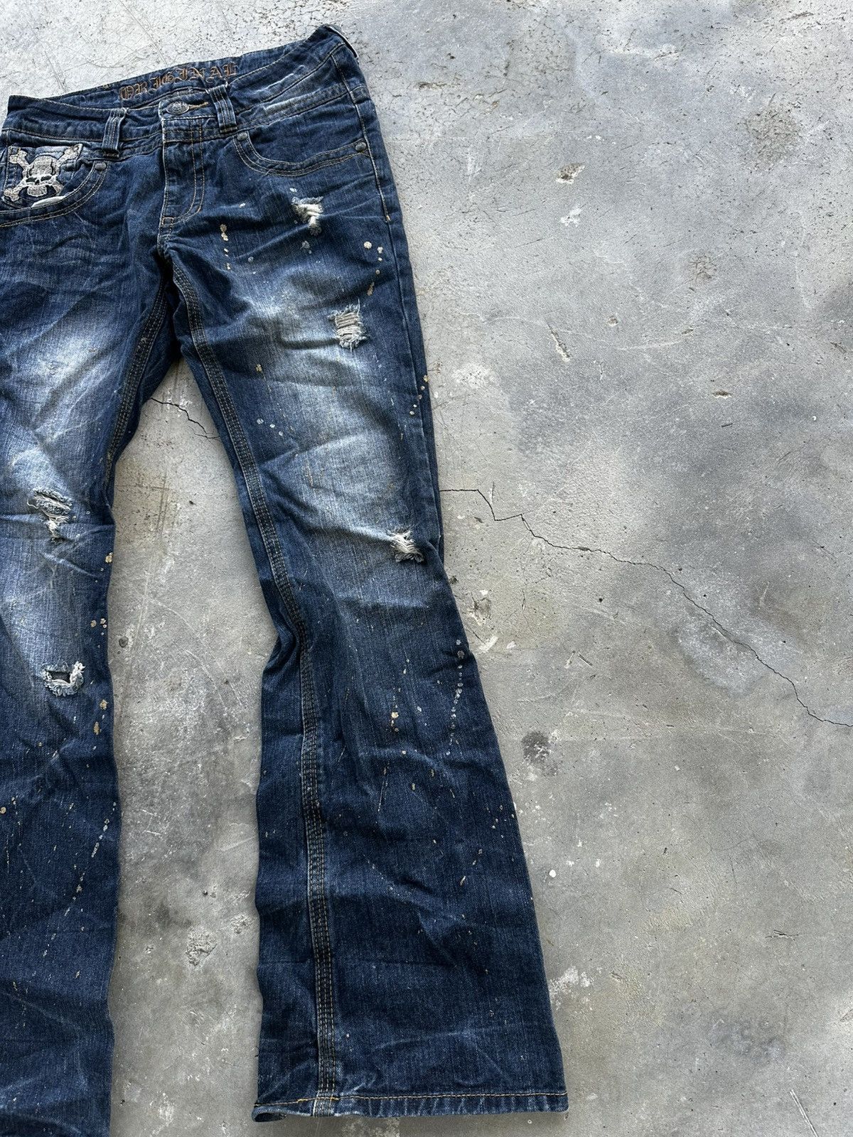 Le Grande Bleu (L.G.B.) Original Jeans Skull Flare Distressed Denim Size US 32 / EU 48 - 6 Thumbnail
