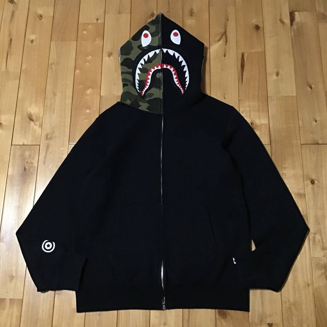Bape 1st Camo Shark Full Zip Hoodie Black Grailed