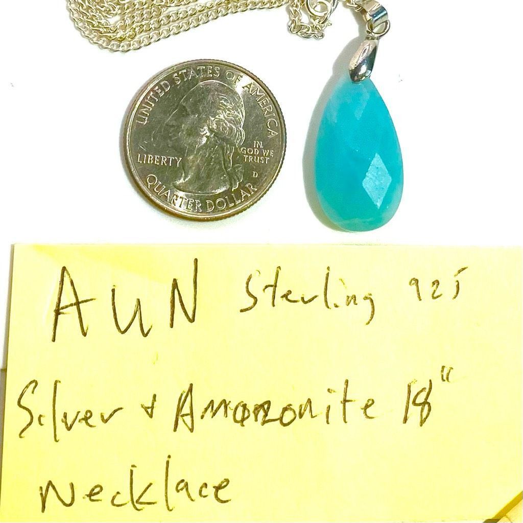 AUN Sterling 925 Silver & Amazonite Necklace