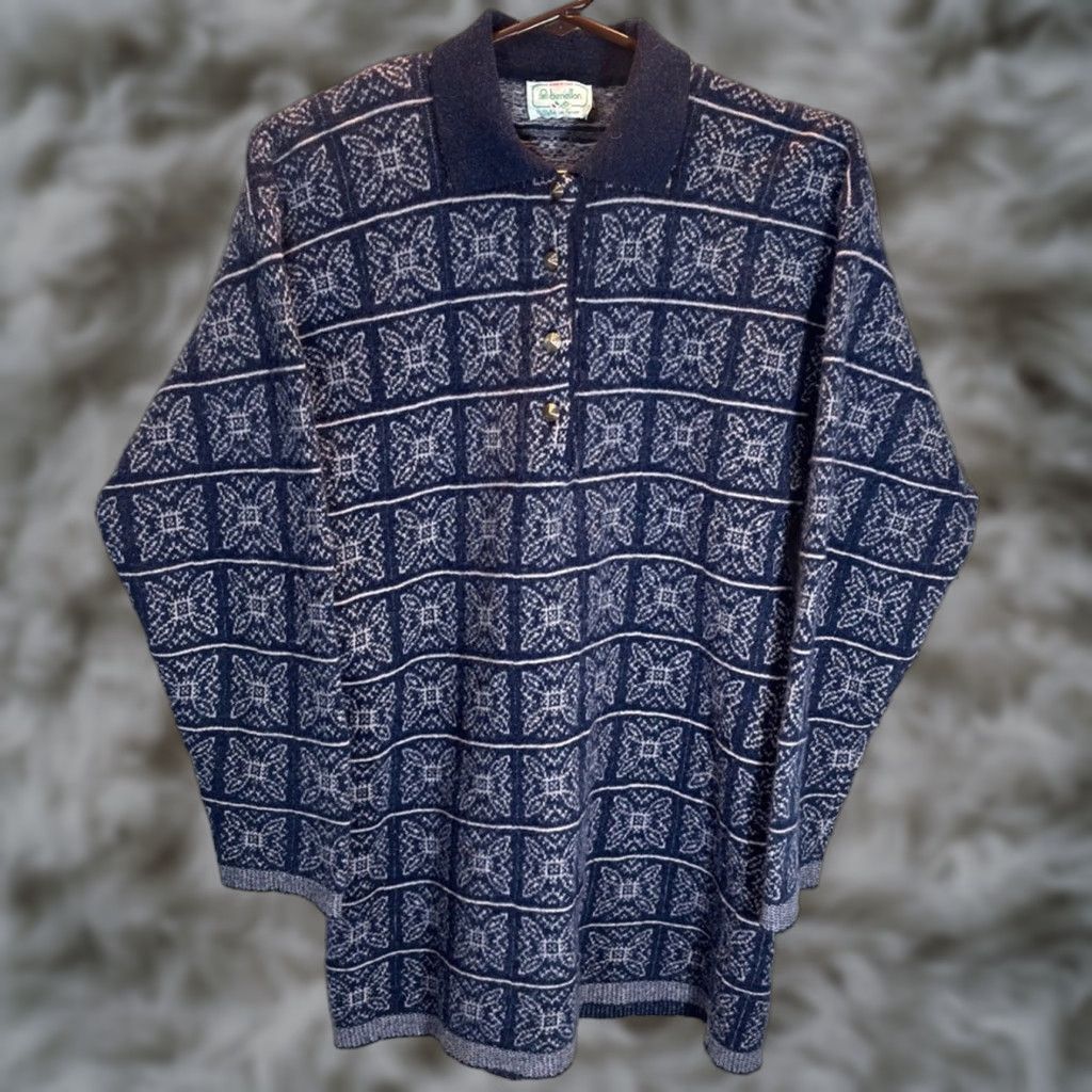Benetton VINTAGE Benetton Made in Italy Laine Wool Nordic Knit Sweater XL Mens Size US XL / EU 56 / 4 - 1 Thumbnail