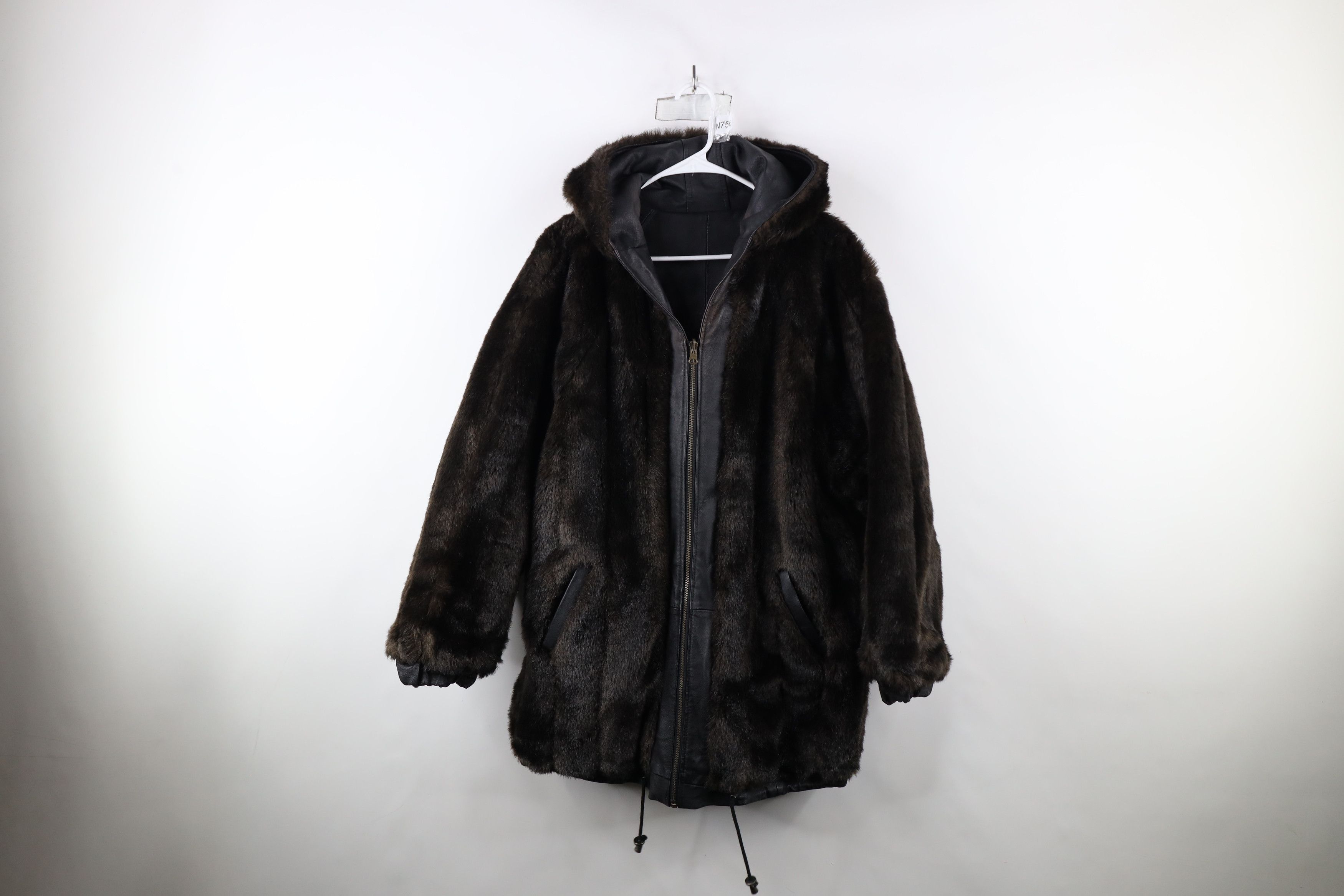Vintage Vintage 90s Streetwear Reversible Fur Leather Hooded Jacket Size US M / EU 48-50 / 2 - 13 Thumbnail