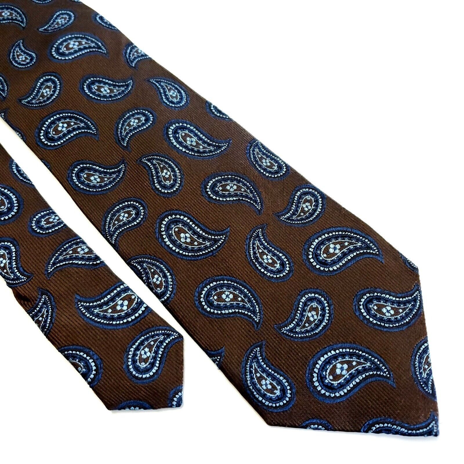Designer JZ Richards Brown Blue Paisley Woven Long Silk Tie Size ONE SIZE - 1 Thumbnail