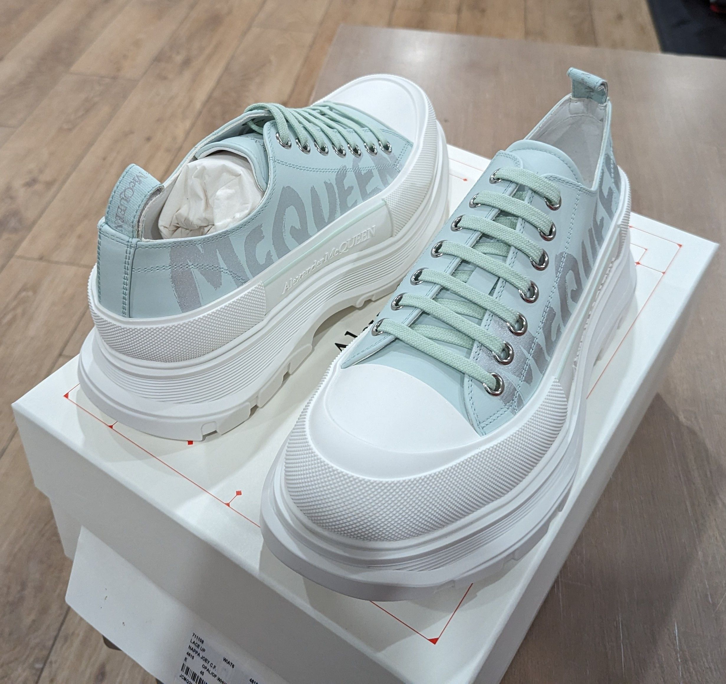 image of Alexander Mcqueen Graffiti Leather Sneakers Opal 45 Us 12, Men's