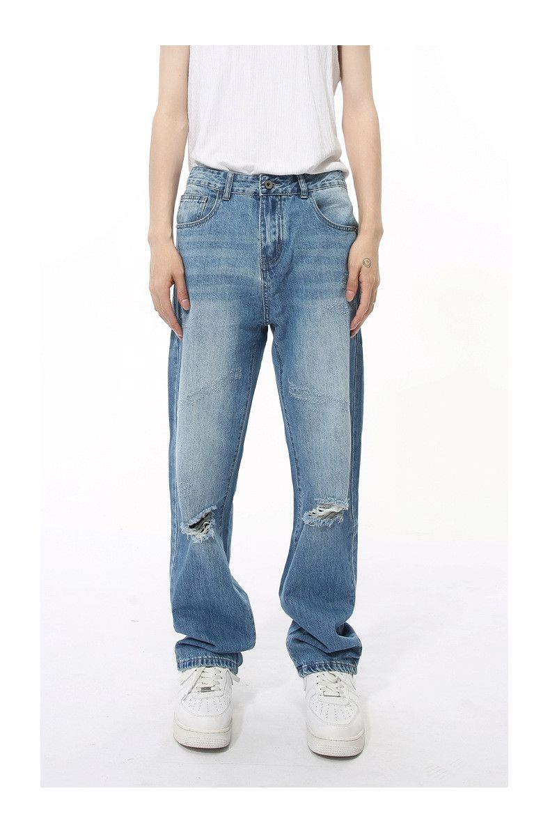 Japanese Brand × Jean Japanese simple retro straight-leg ripped jeans Size US 32 / EU 48 - 1 Thumbnail