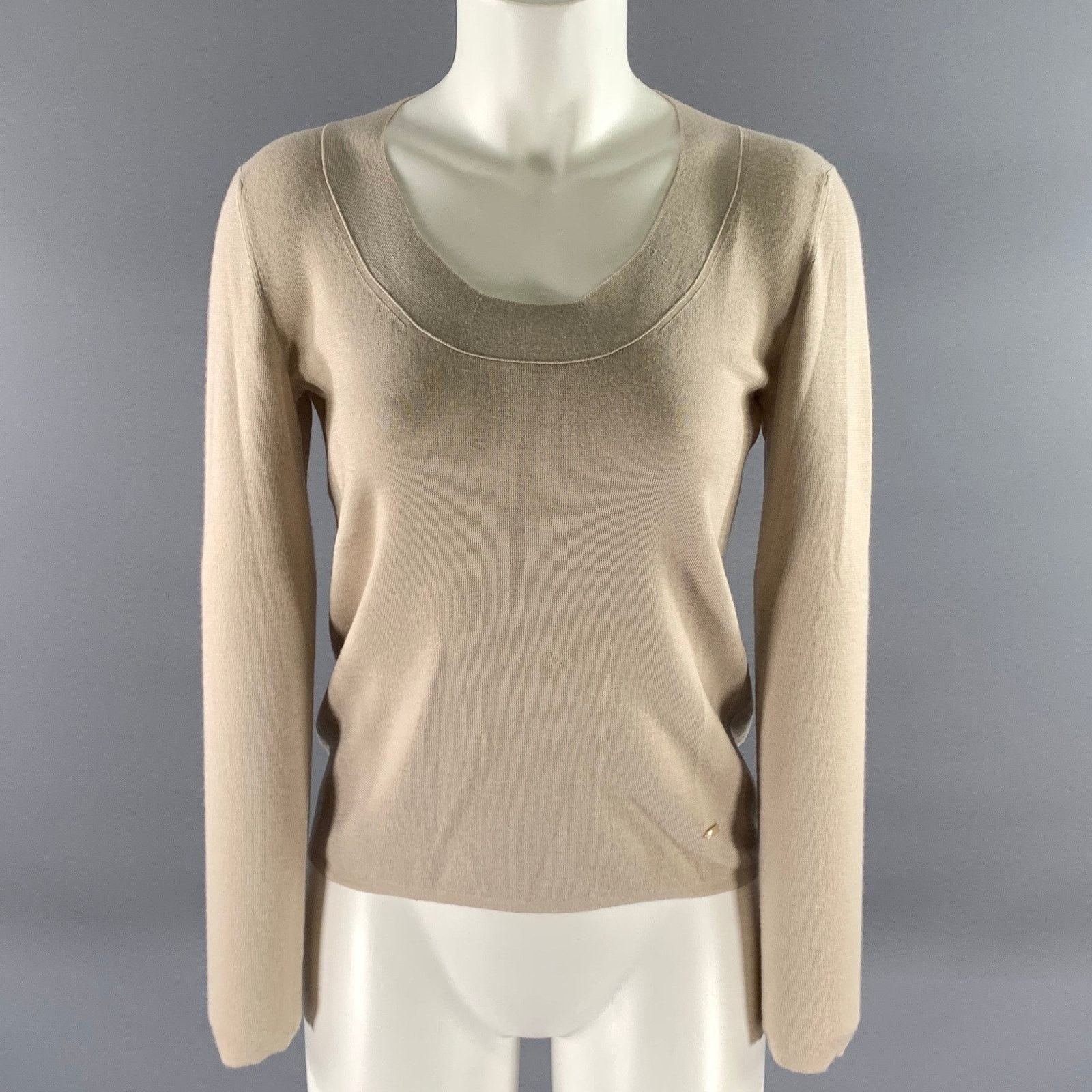 Akris AKRIS Size 6 Beige Cashmere Blend Ribbed Scoopneck Sweater Size M / US 6-8 / IT 42-44 - 1 Thumbnail