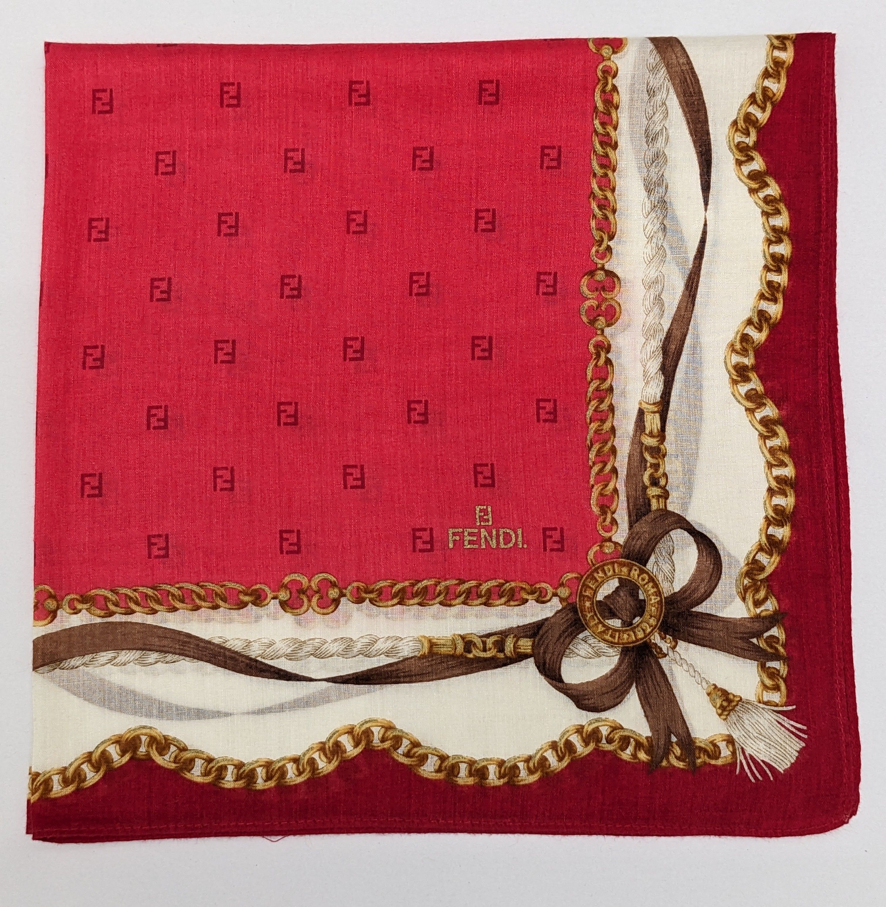 Fendi FENDI Roma Sillk Scarf Red Monogram Pocket Square Size ONE SIZE - 1 Thumbnail