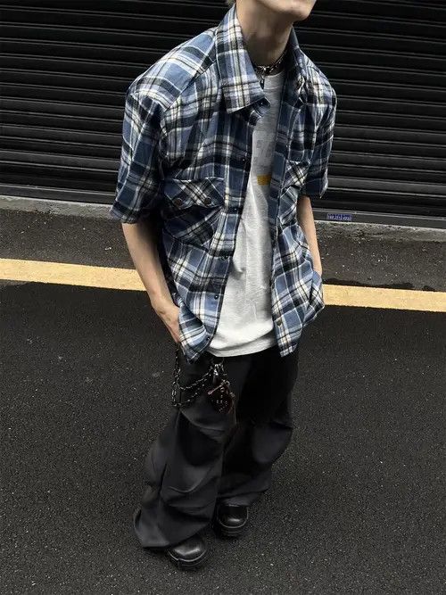 Japanese Brand Norika x Junna Blue Plaid Loose Casual Plaid Shirt Size US M / EU 48-50 / 2 - 5 Thumbnail