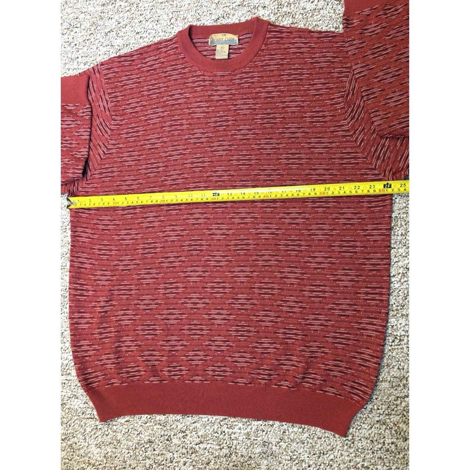 Vintage Bobby Chan Silk Cotton Knit Crew Neck Pullover Sweater Red Geometric • Size XL Size US XL / EU 56 / 4 - 6 Thumbnail