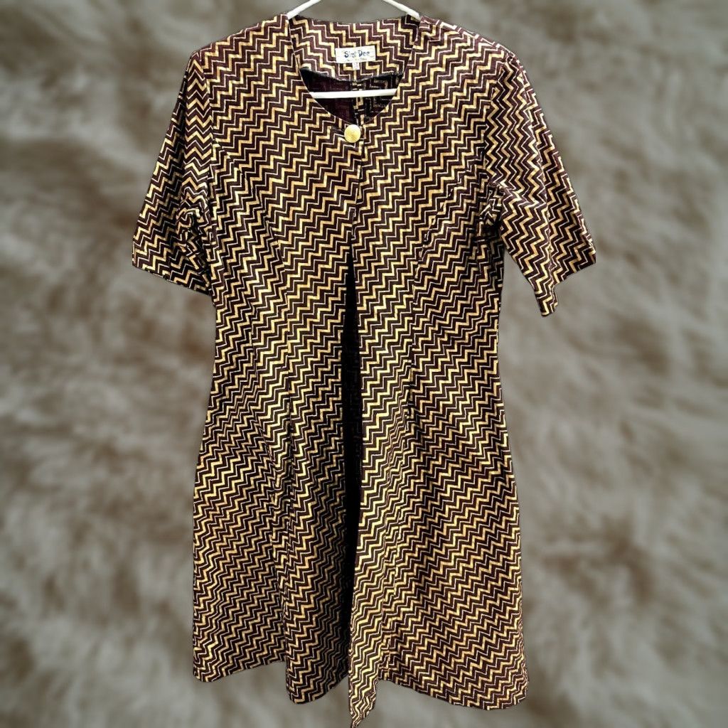 Vintage Vtg Simi Dee Brown Gold Geometric Africa Duster Over top Shoulder Pads Sz M Jacket Women Brown Gold Buttons Geometric Duster Jacket M Women Size M / US 6-8 / IT 42-44 - 1 Thumbnail