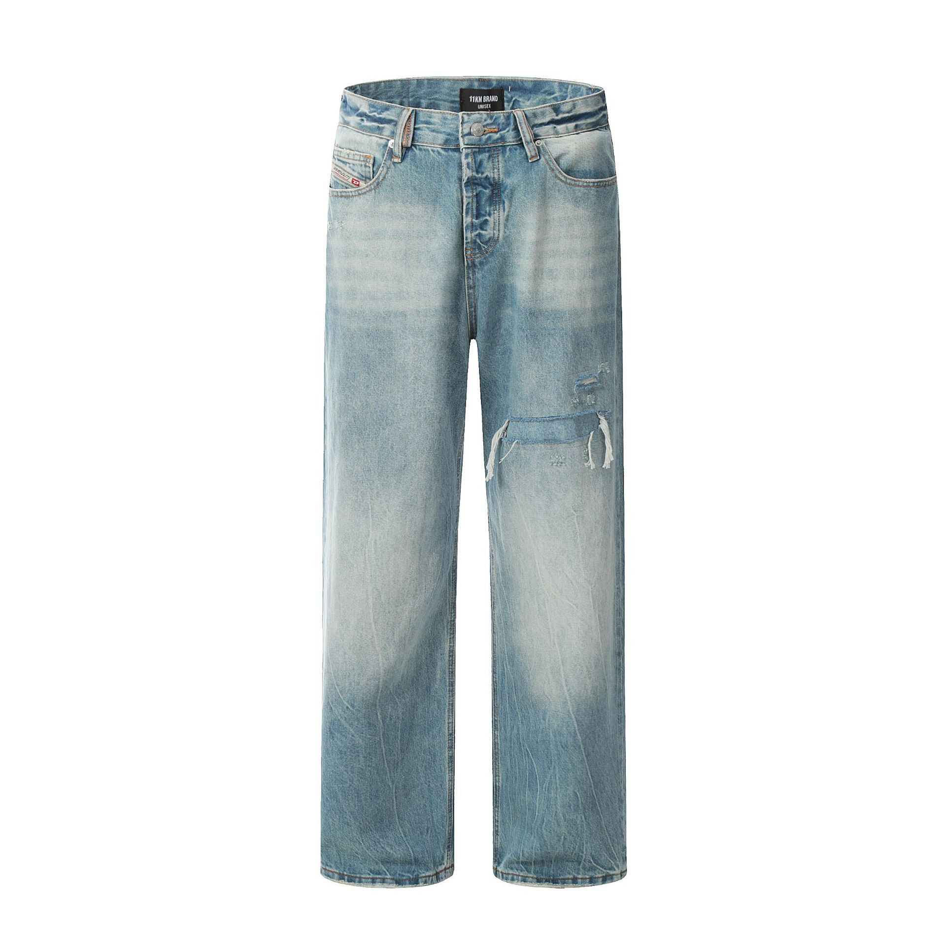 Japanese Brand × Jean American retro men's blue straight washed ripped jeans Size US 32 / EU 48 - 1 Thumbnail