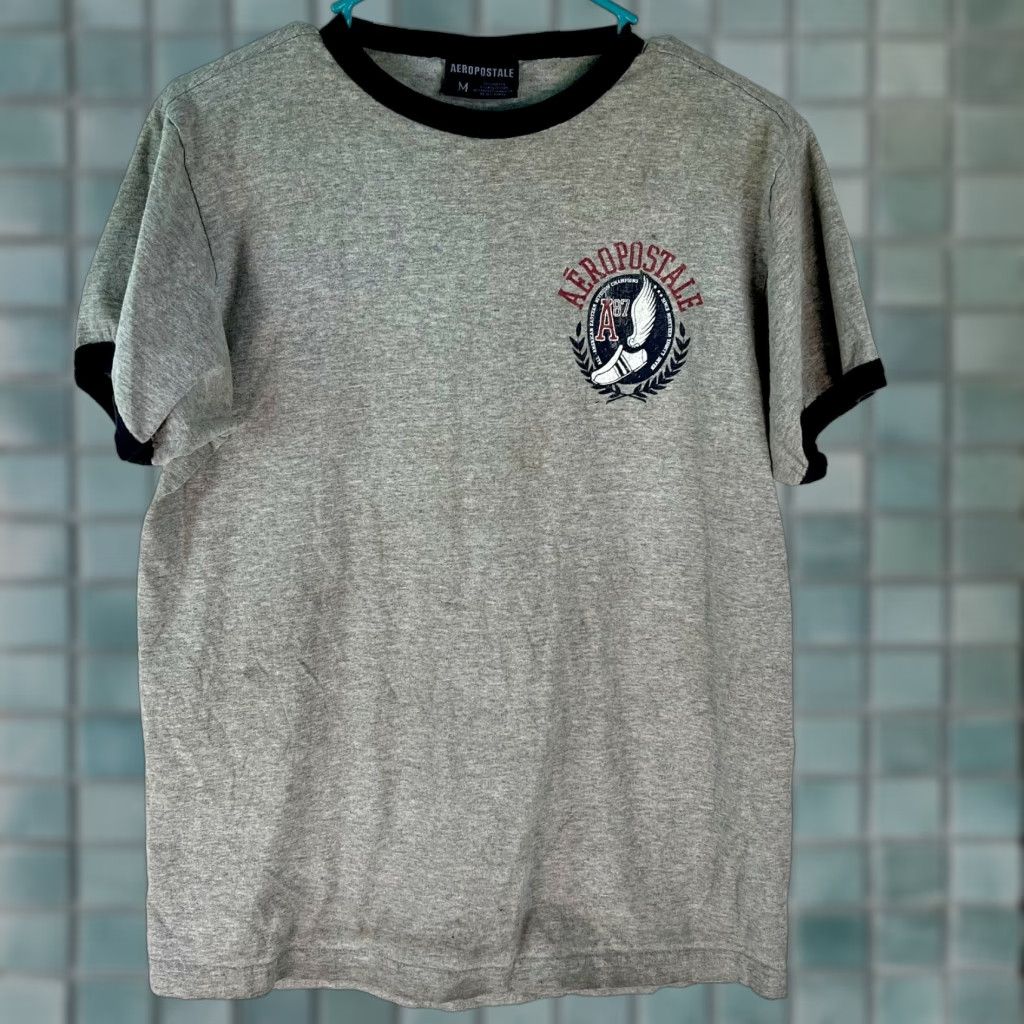 Aeropostale Aeropostale Mens Crew Neck Tack And Field A87 Gray Ringer T Shirt Size Medium Size US M / EU 48-50 / 2 - 1 Thumbnail
