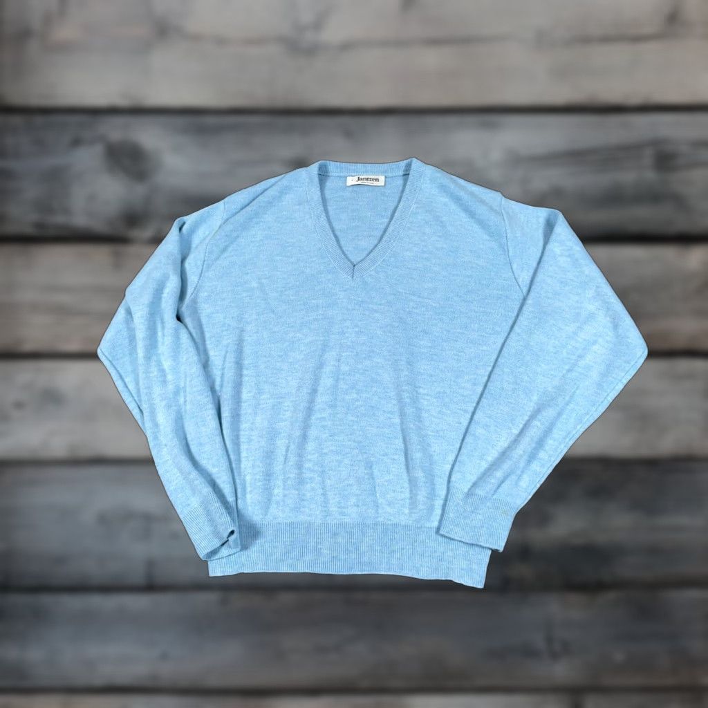 Jantzen VINTAGE Jantzen V-Neck Sweater Adult Large Light Blue Acrylic Preppy 80s Mens Size US L / EU 52-54 / 3 - 1 Thumbnail