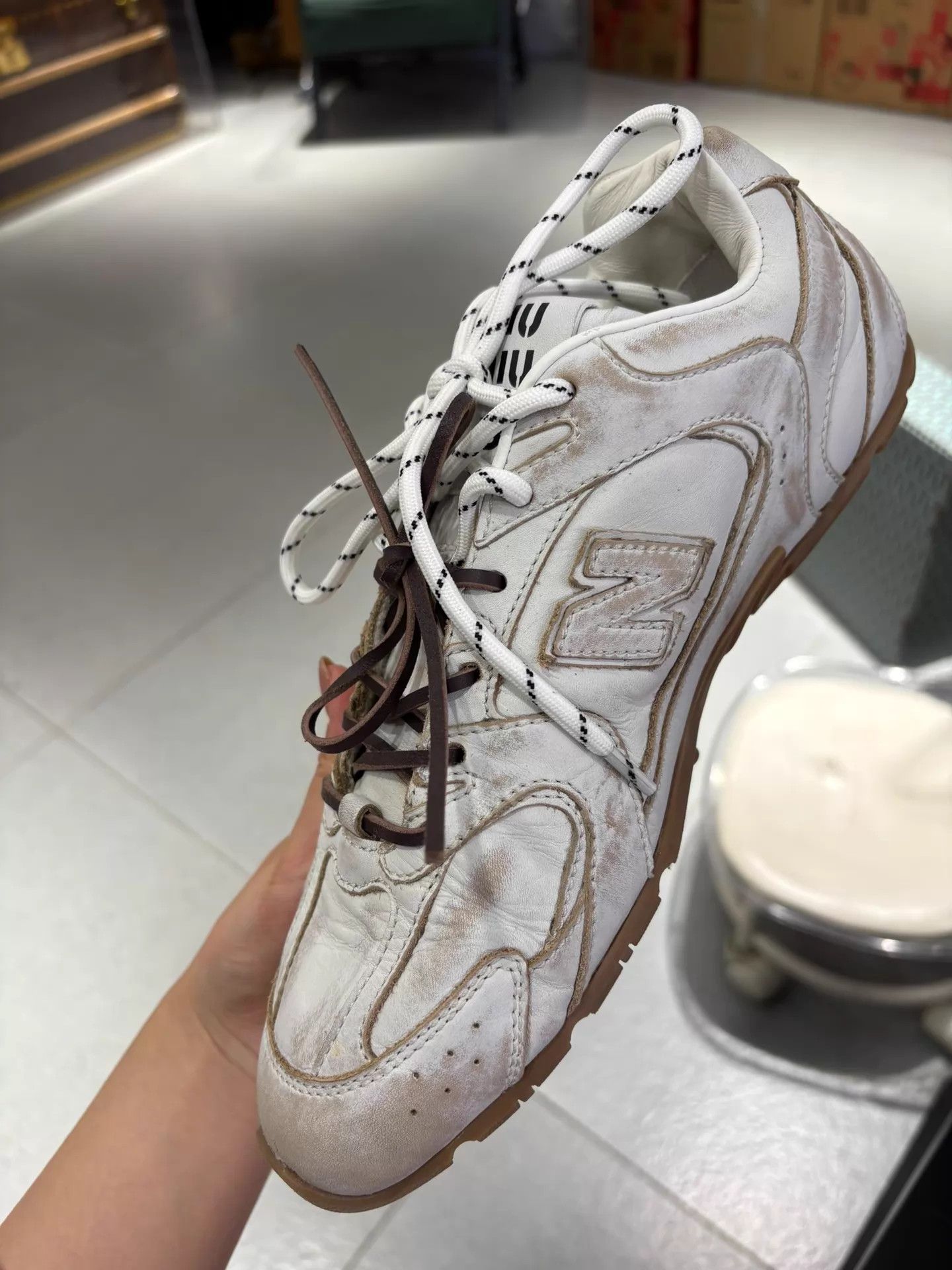 Miu Miu Miu x NB White Distressed Trainer 99 New 38.5 (39) Size US 8 / IT 38 - 7 Thumbnail