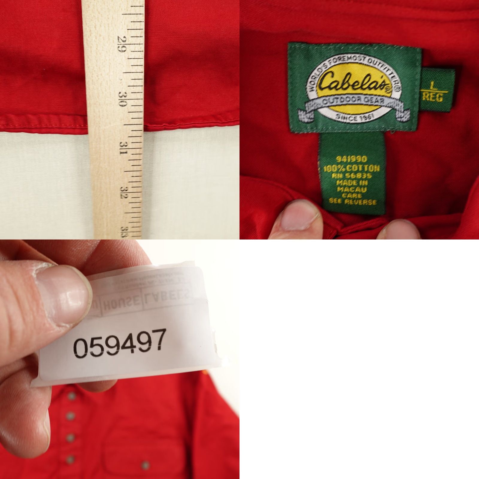 Vintage Cabelas Shirt Mens Large Red Pullover Shooting Hunting Padded Shoulder Roll Tab Size US L / EU 52-54 / 3 - 8 Thumbnail