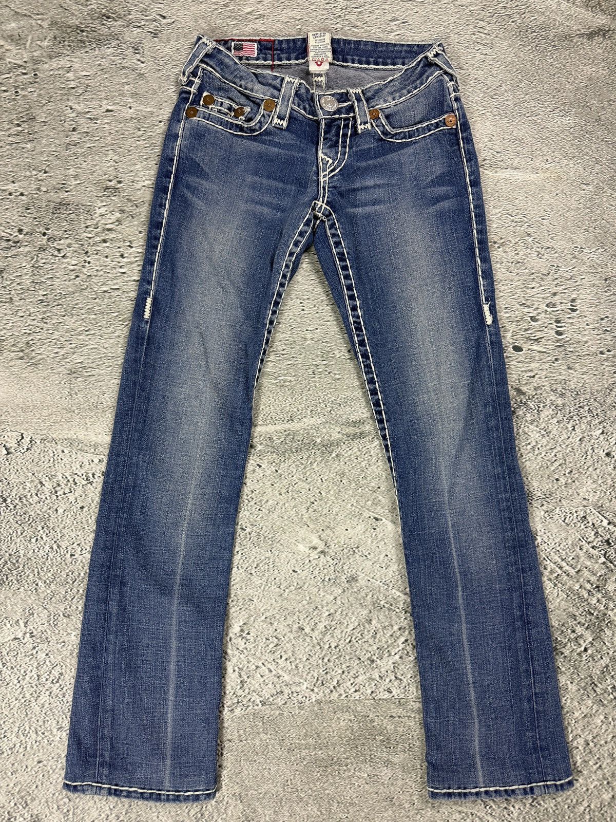True Religion True Religion Vintage Bootcut Johnny Blue White Stitching Size 25" / US 0 / IT 36 - 6 Thumbnail