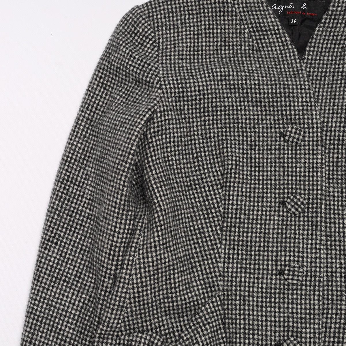 agnes b. Agnes b. Wool Polyamide Houndstooth Blazer Jacket Gray Size XS / US 0-2 / IT 36-38 - 5 Thumbnail
