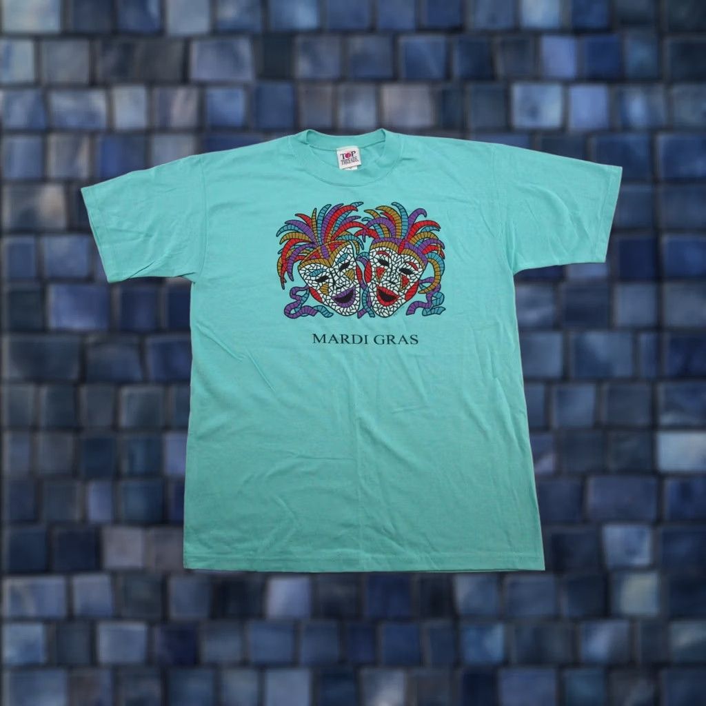 Vintage Vintage 90s Mardi Gras Comedy Mask Graphic Tee T-Shirt Mens Size M USA Made Size US M / EU 48-50 / 2 - 1 Thumbnail