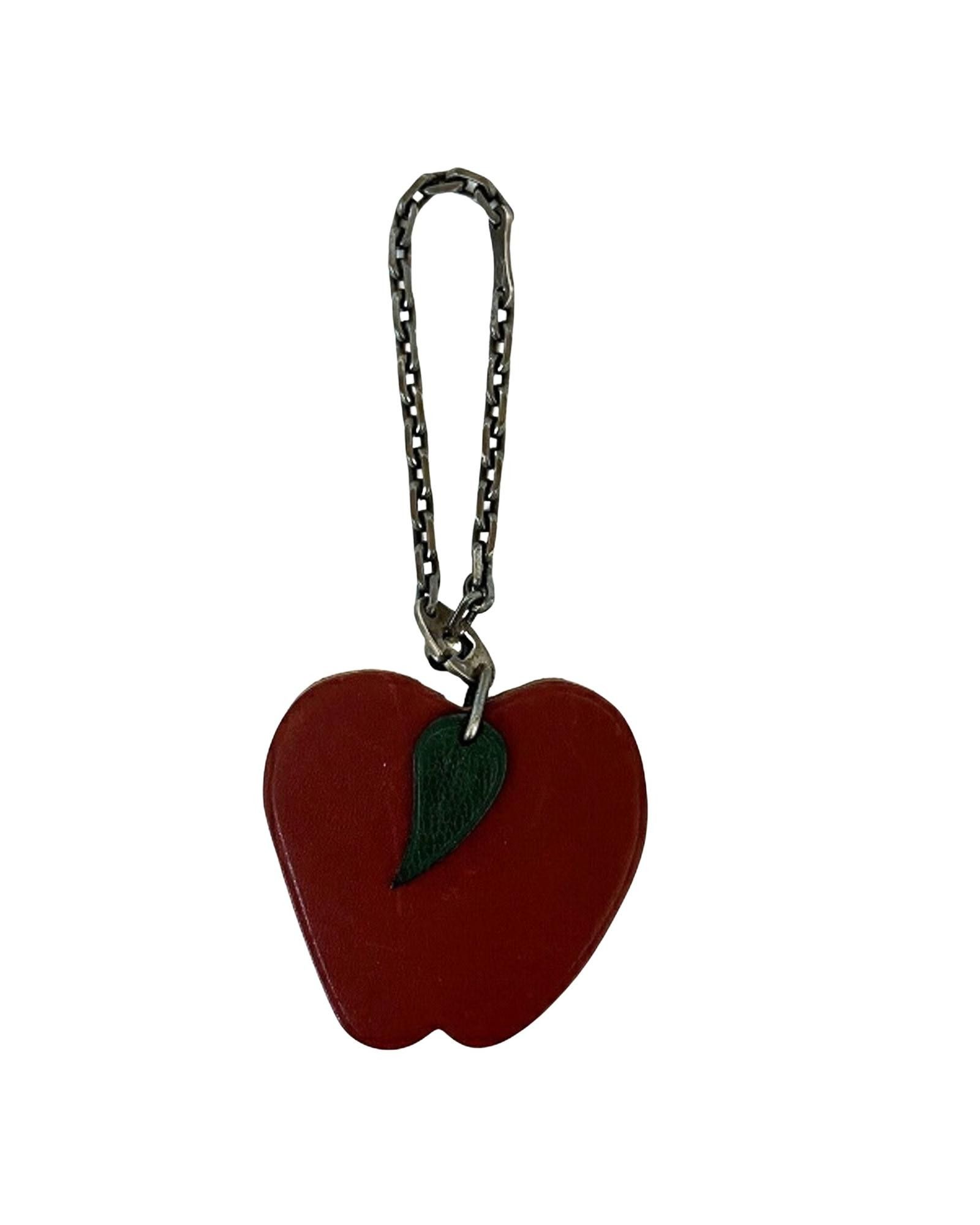 image of Hermes Red Lace Keyring With Silver Detail, Women's