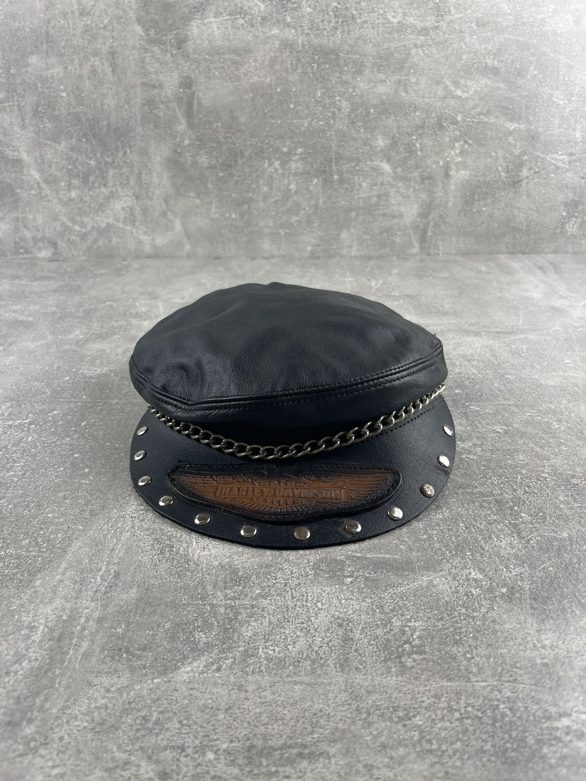 Harley Davidson × Vintage Harley Davidson Punk 80s Leather Logo Chain Captains Cap Size ONE SIZE - 2 Thumbnail