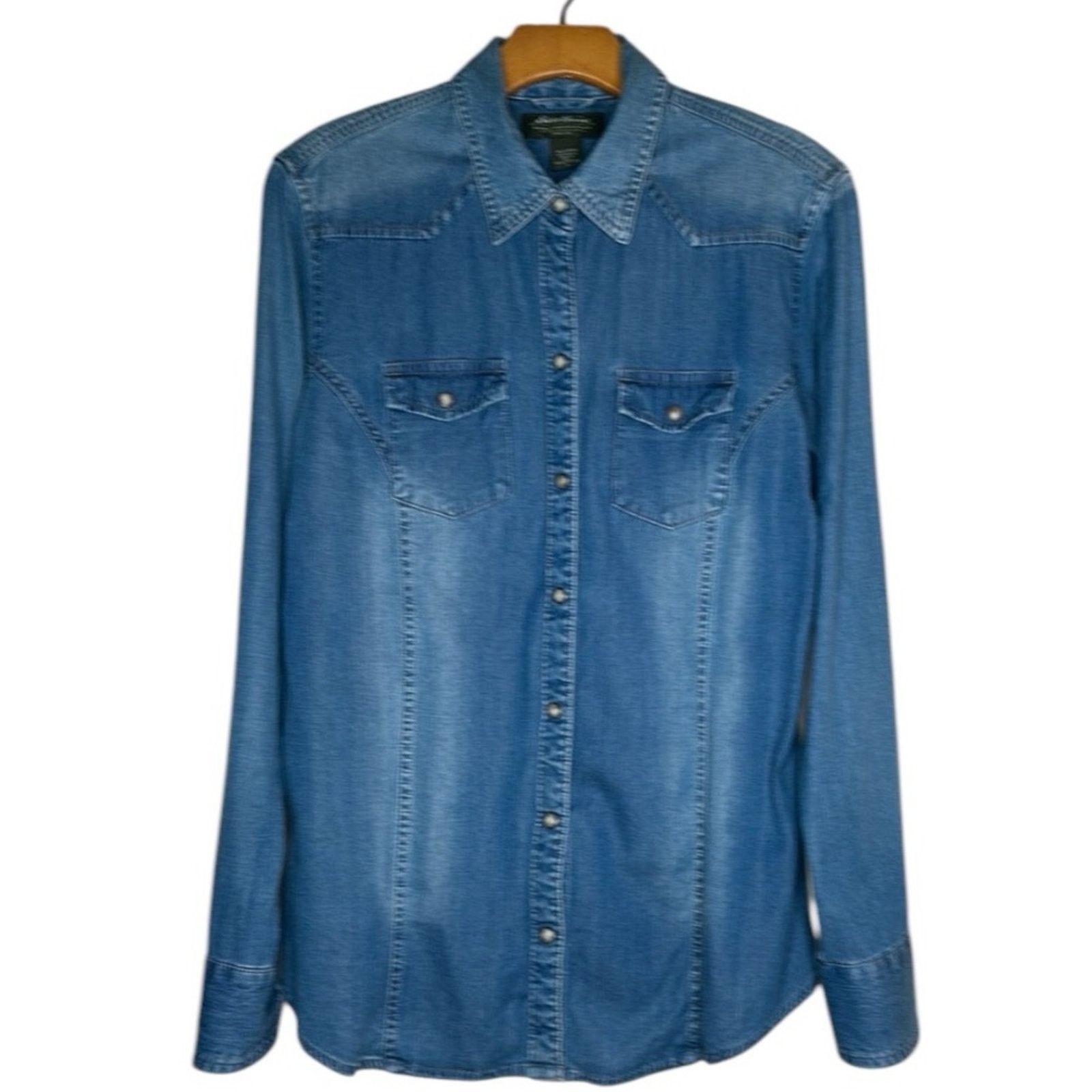 Eddie Bauer × Vintage VTG Eddie Bauer Pearl Snap Button Denim Western Shirt Large Size US L / EU 52-54 / 3 - 1 Thumbnail