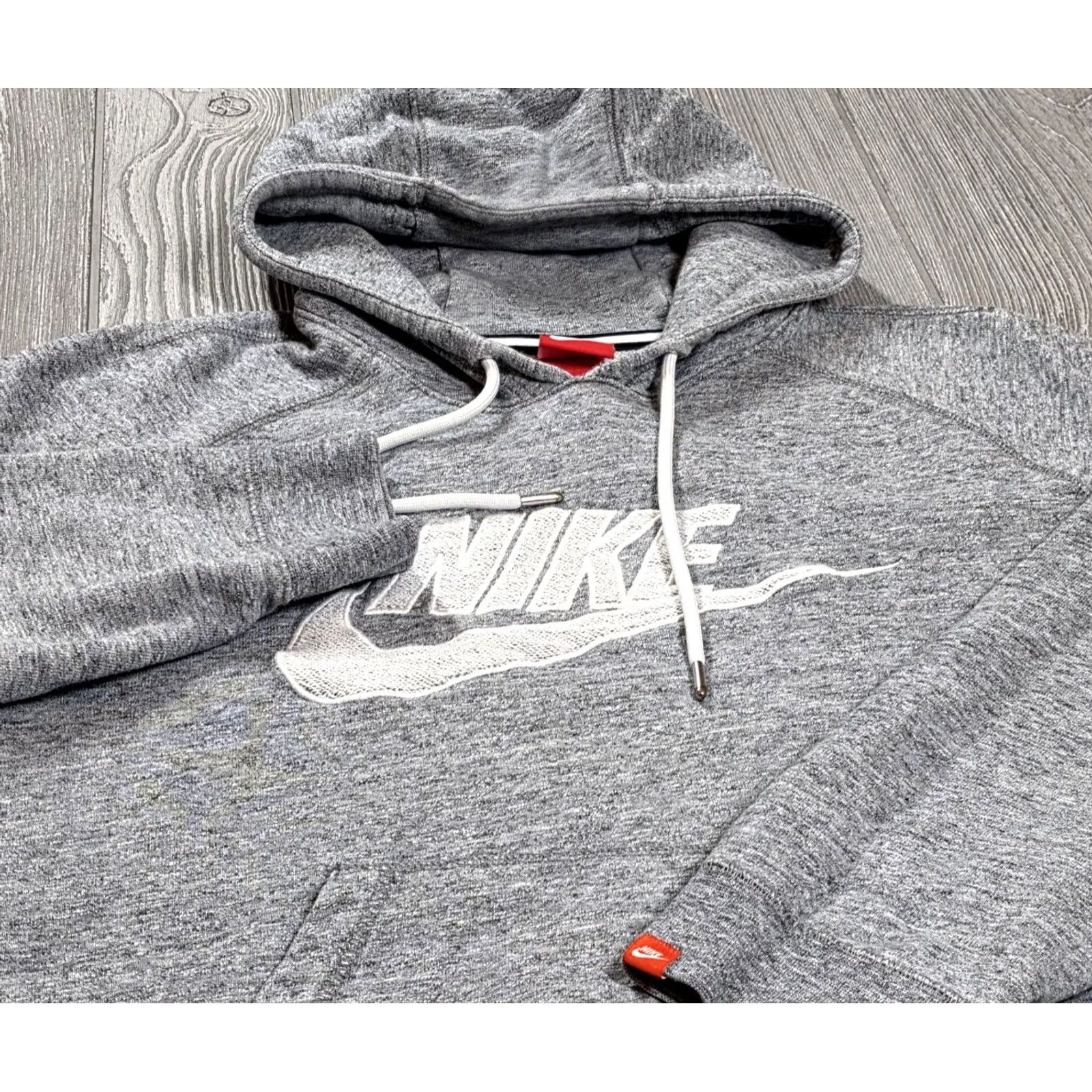 Nike VINTAGE Nike Mens Hoodie Heather Grey Drawstring Embroidered Center Spell Out Logo Hoodie M Gray Nike Sportswear Men’s Pullover With Hood Pockets Size US M / EU 48-50 / 2 - 2 Thumbnail
