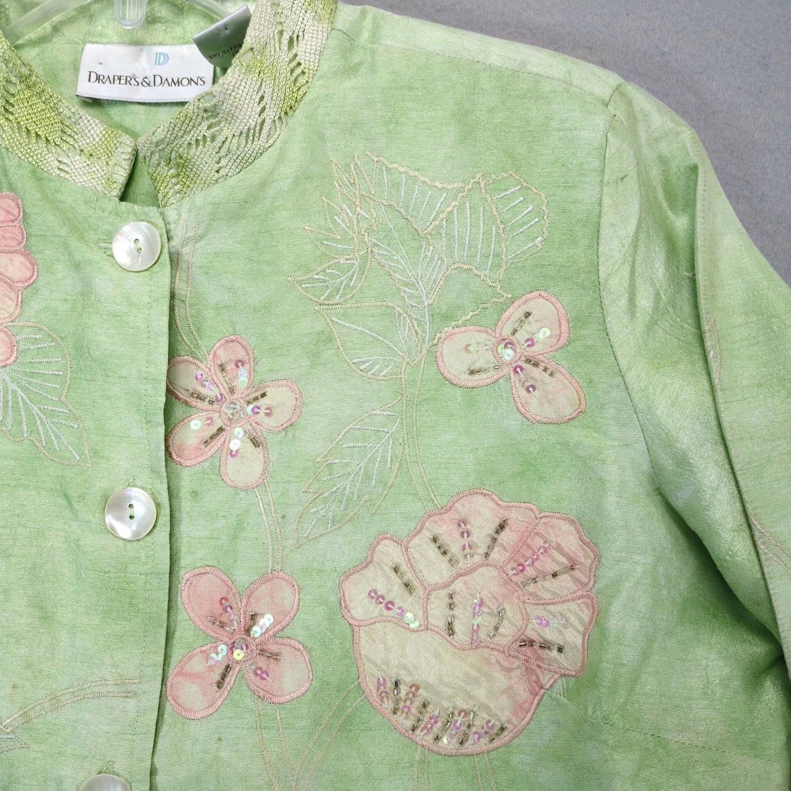 Vintage Draper's & Damon's Green Pink Floral Button Front Shirt M Size M / US 6-8 / IT 42-44 - 10 Thumbnail
