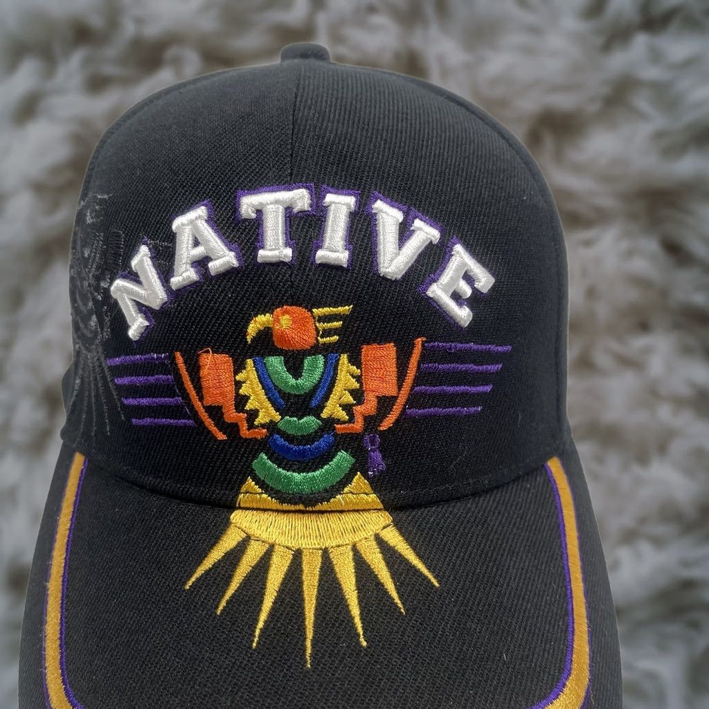 Native Golden Lion Hat Adult Black Adjustable StrapBack Baseball Cap Native Embroidered Black Logo Cap Men Adjustable StrapBack Hat Size ONE SIZE - 1 Thumbnail