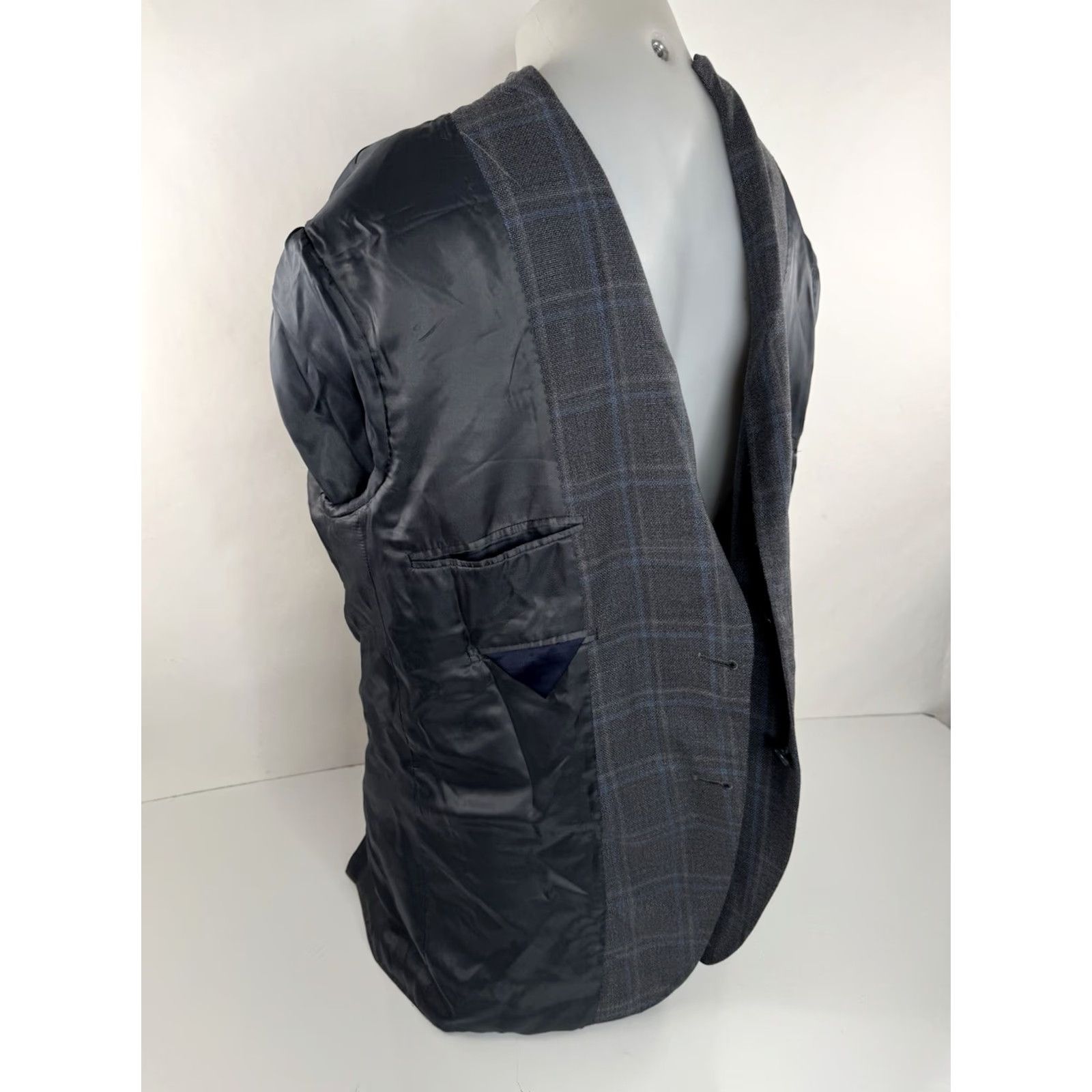 Peter Millar PETER MILLAR Blazer Wool Windowpane Plaid Mens 46 R Gray & Blue JL EXCELLENT Size 46R - 6 Thumbnail