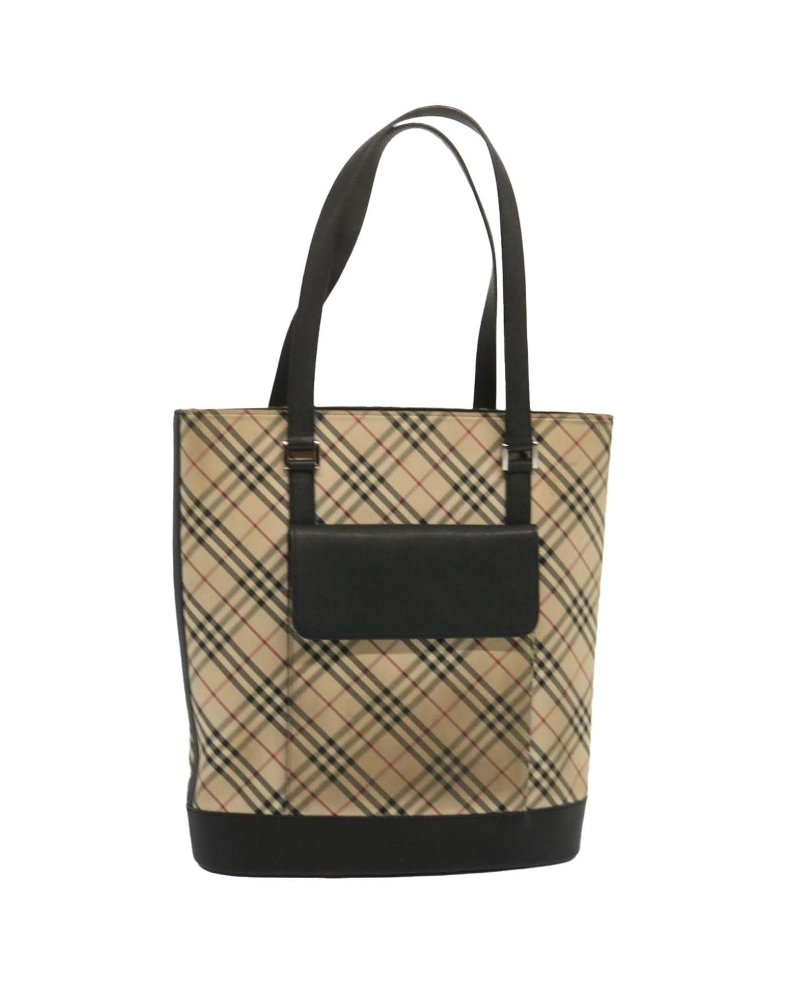 image of Burberry Canvas Check Pattern Shoulder Bag in Beige, Women's