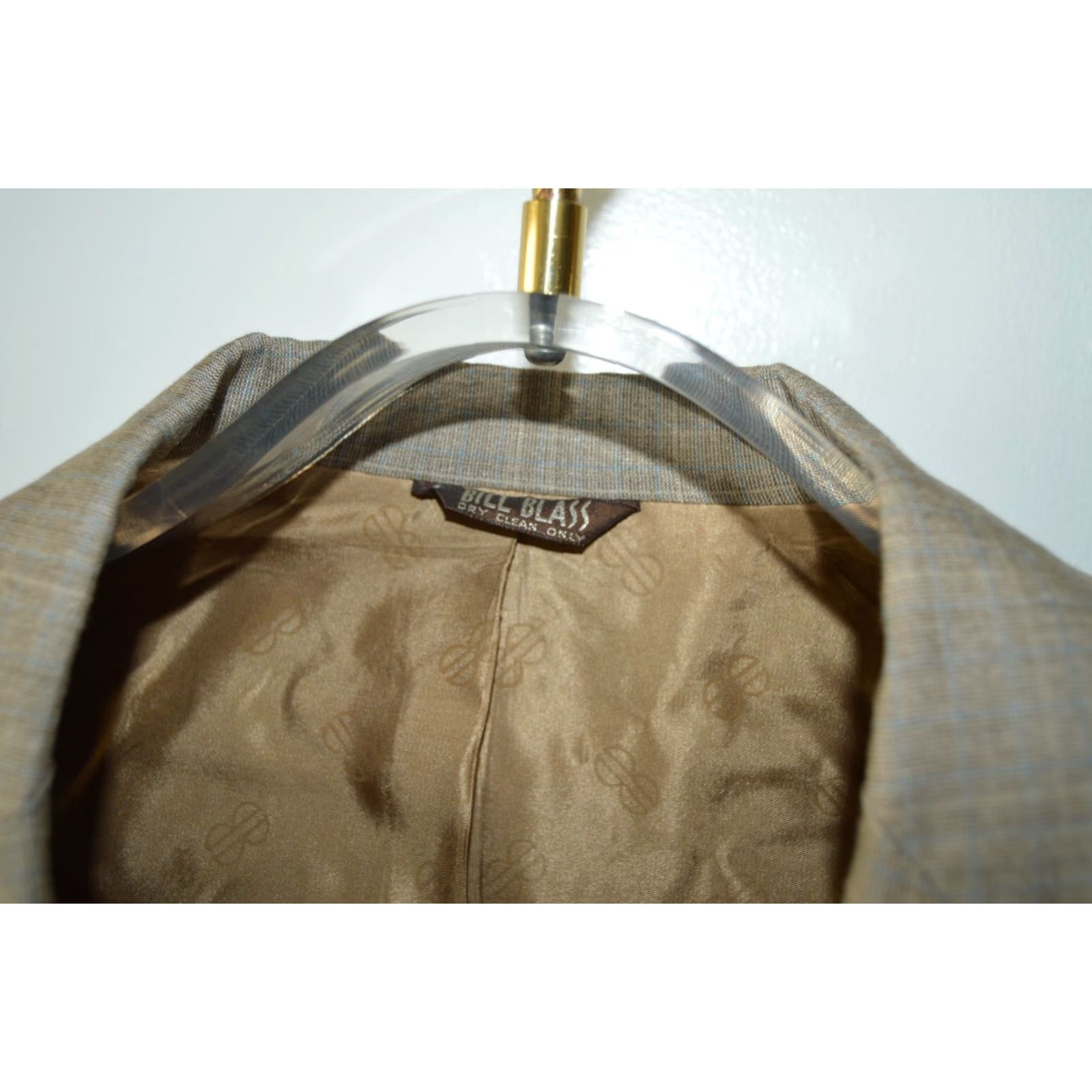 Bill Blass Bill Blass Men 100% Wool Blazer Beige Sport Coat Sz 42L Classic Two Button Plaids & Checks Long Coat Mens Beige Bill Blass Wool Blazer 42L Sport Coat Size 42R - 3 Thumbnail