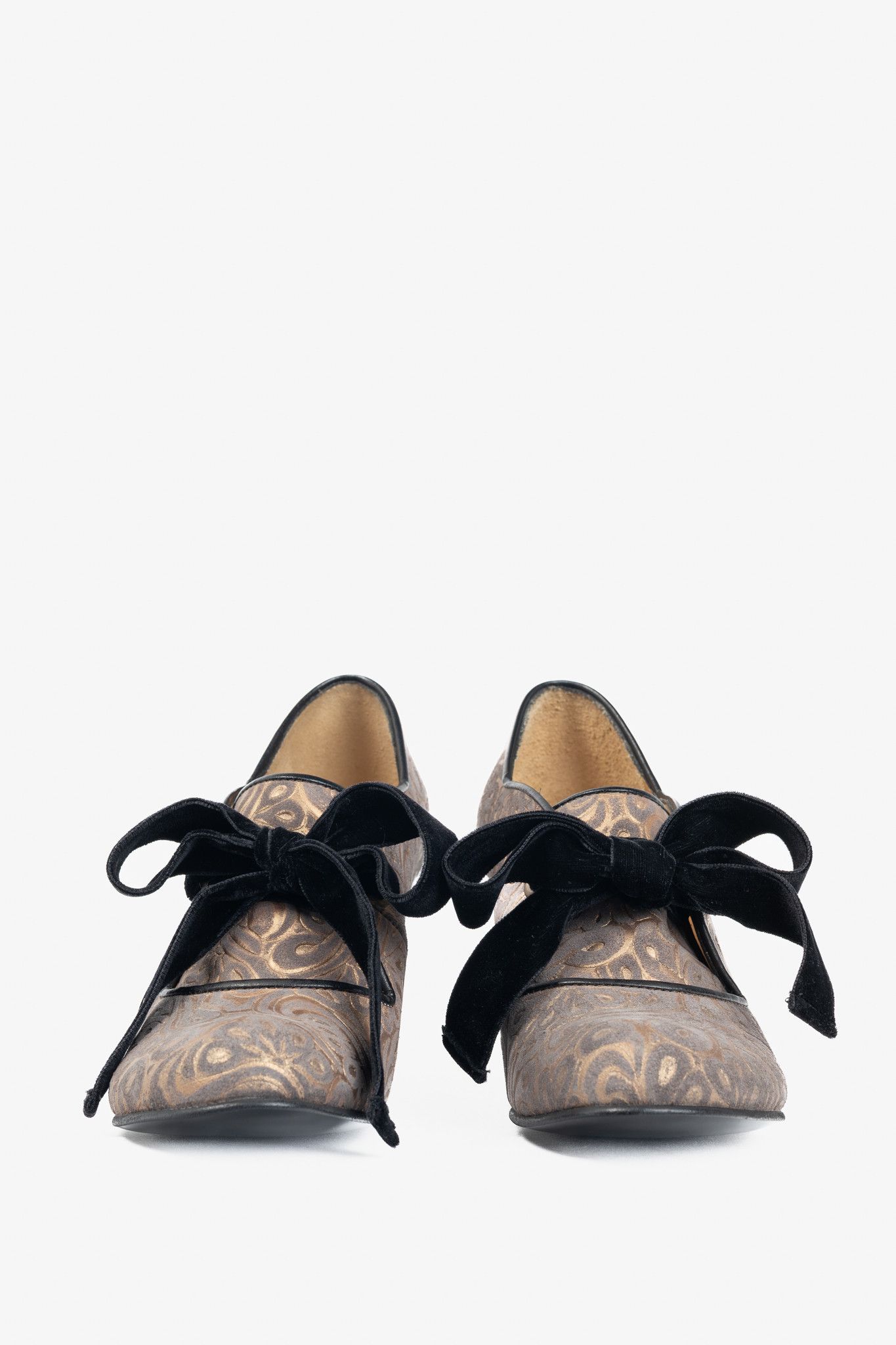 John Fluevog John Fluevog Elisabetta "Black & Gold" Floral Brocade Heels Size US 7 / IT 37 - 2 Thumbnail