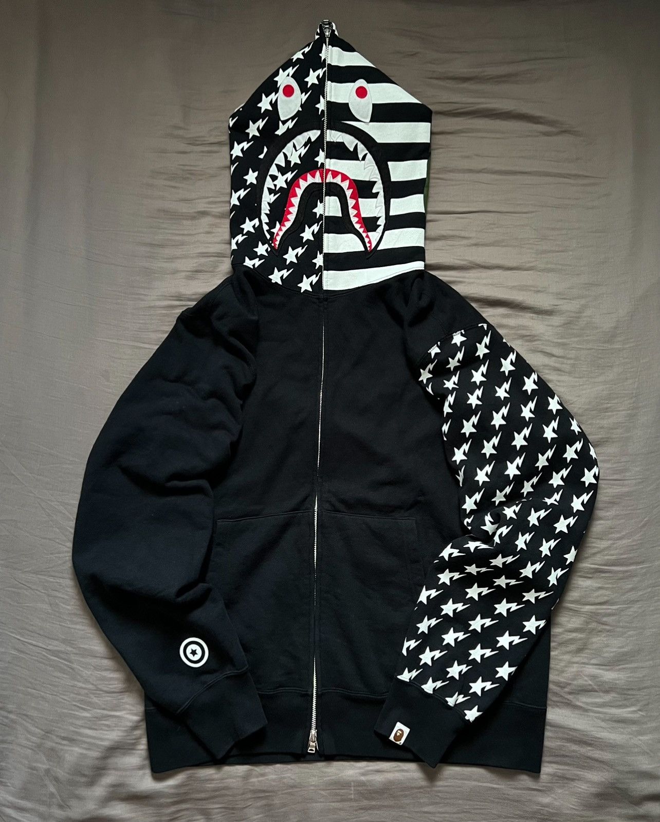 image of Bape x Nigo Sta Shark Full Zip Hoodie in Black, Men's (Size XL)