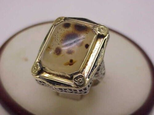 Other Antique 10ct Agate 14K 2-Tone Gold Enamel Filigree Ring Size ONE SIZE - 1 Thumbnail