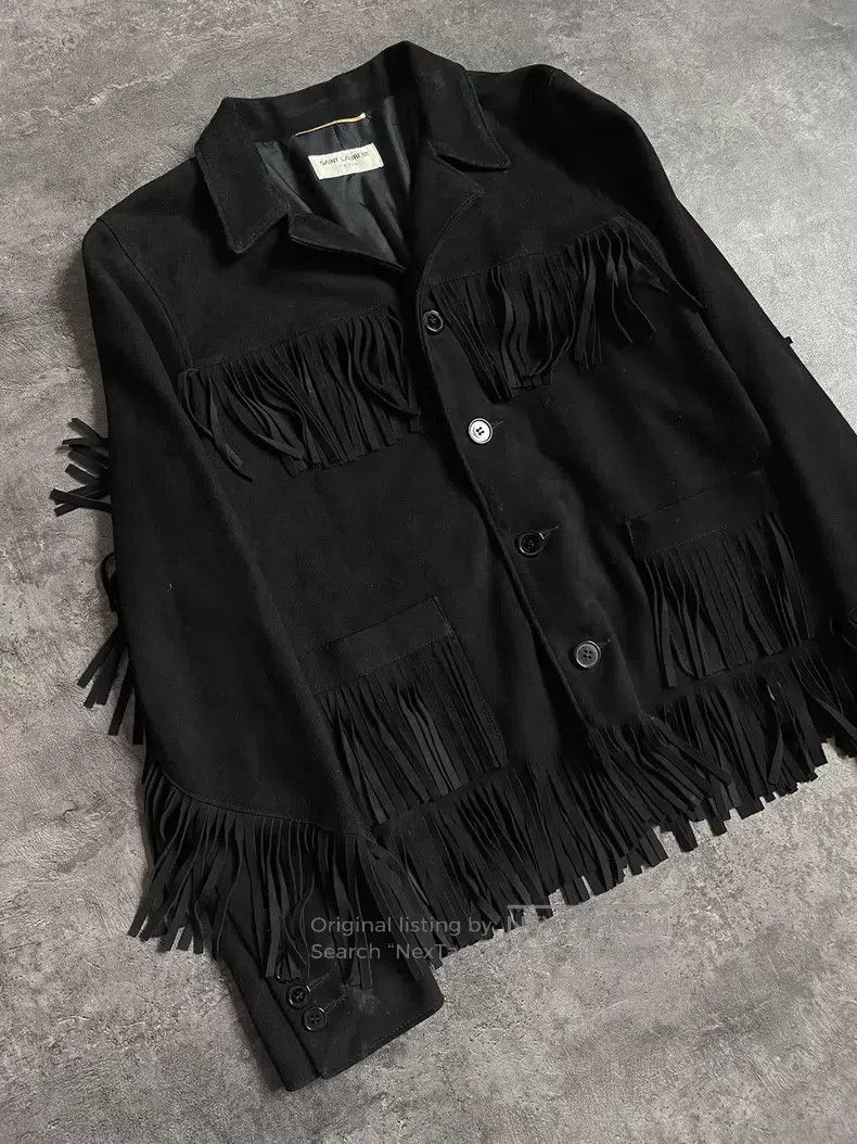 Saint Laurent Paris Saint Laurent Paris Black Suede Fringe Jacket Size XS / US 0-2 / IT 36-38 - 3 Thumbnail