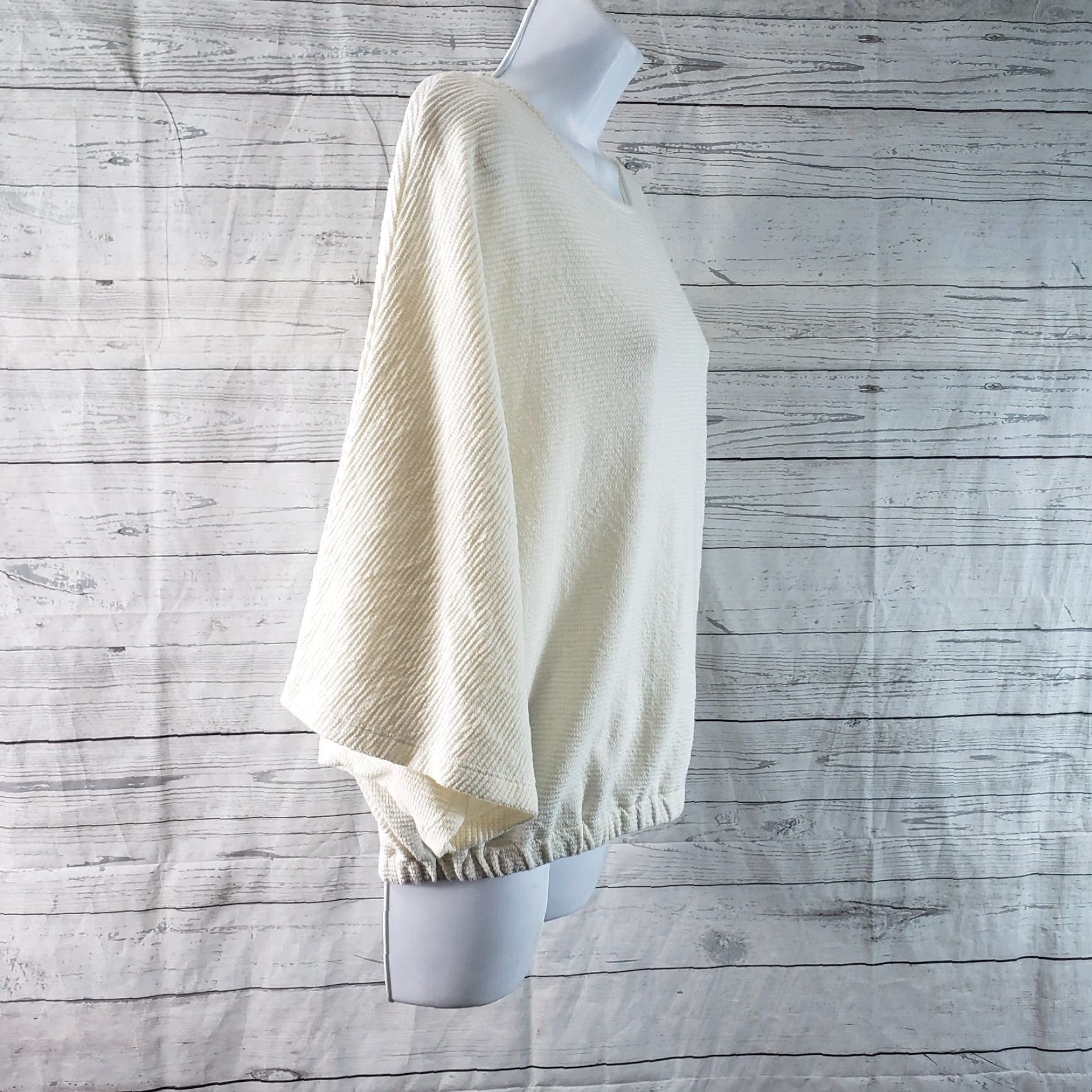 Madewell Madewell Womens Textural Tie Back Top Sz Small Ivory 3/4 Sleeve Blouse Tie Hem Banded Bottom Solid Cotton Blend Size S / US 4 / IT 40 - 3 Thumbnail