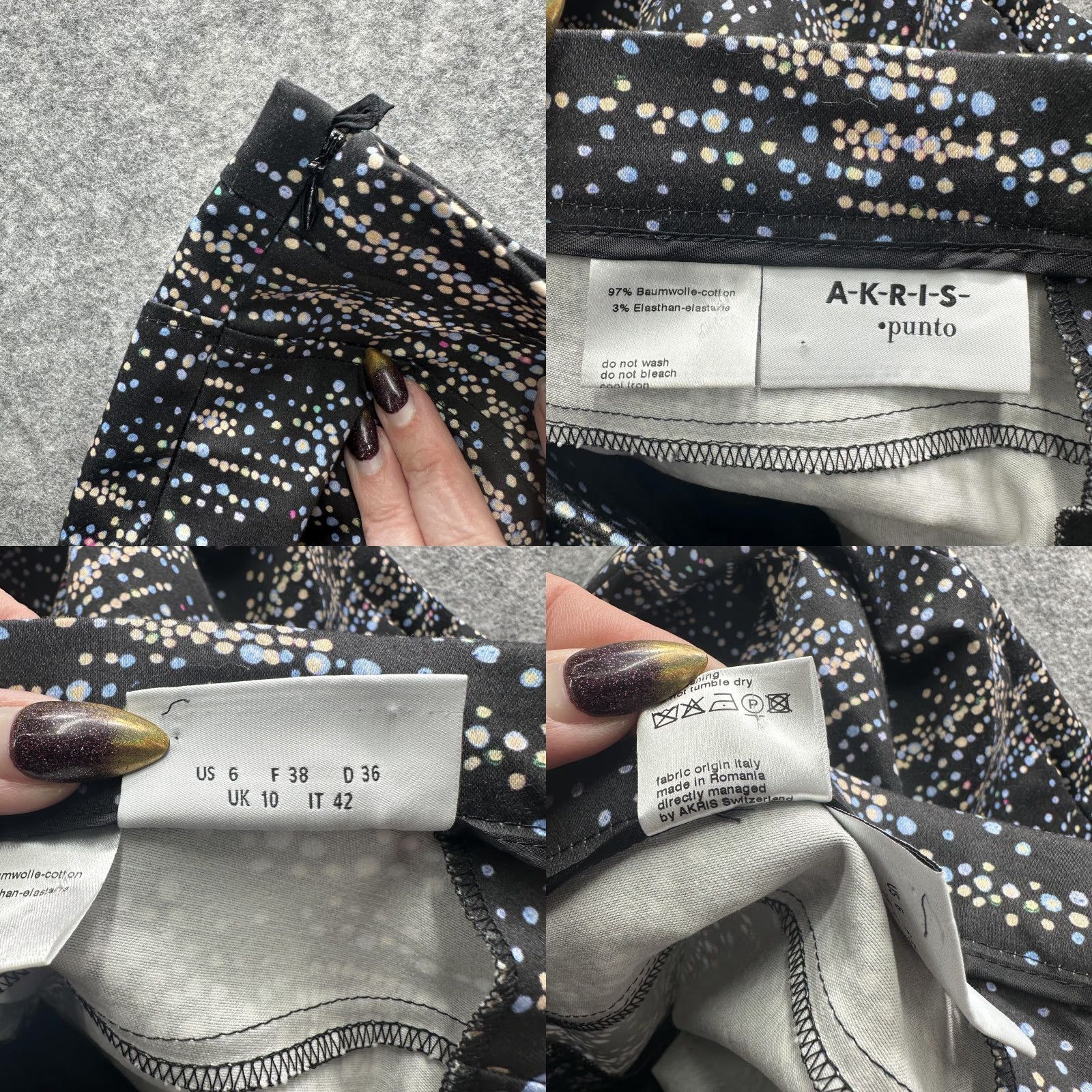 Vintage Akris punto Pants Womens 6 Black Polka Dot Ankle Straight Leg Stretch Trousers Size 28" / US 6 / IT 42 - 10 Thumbnail