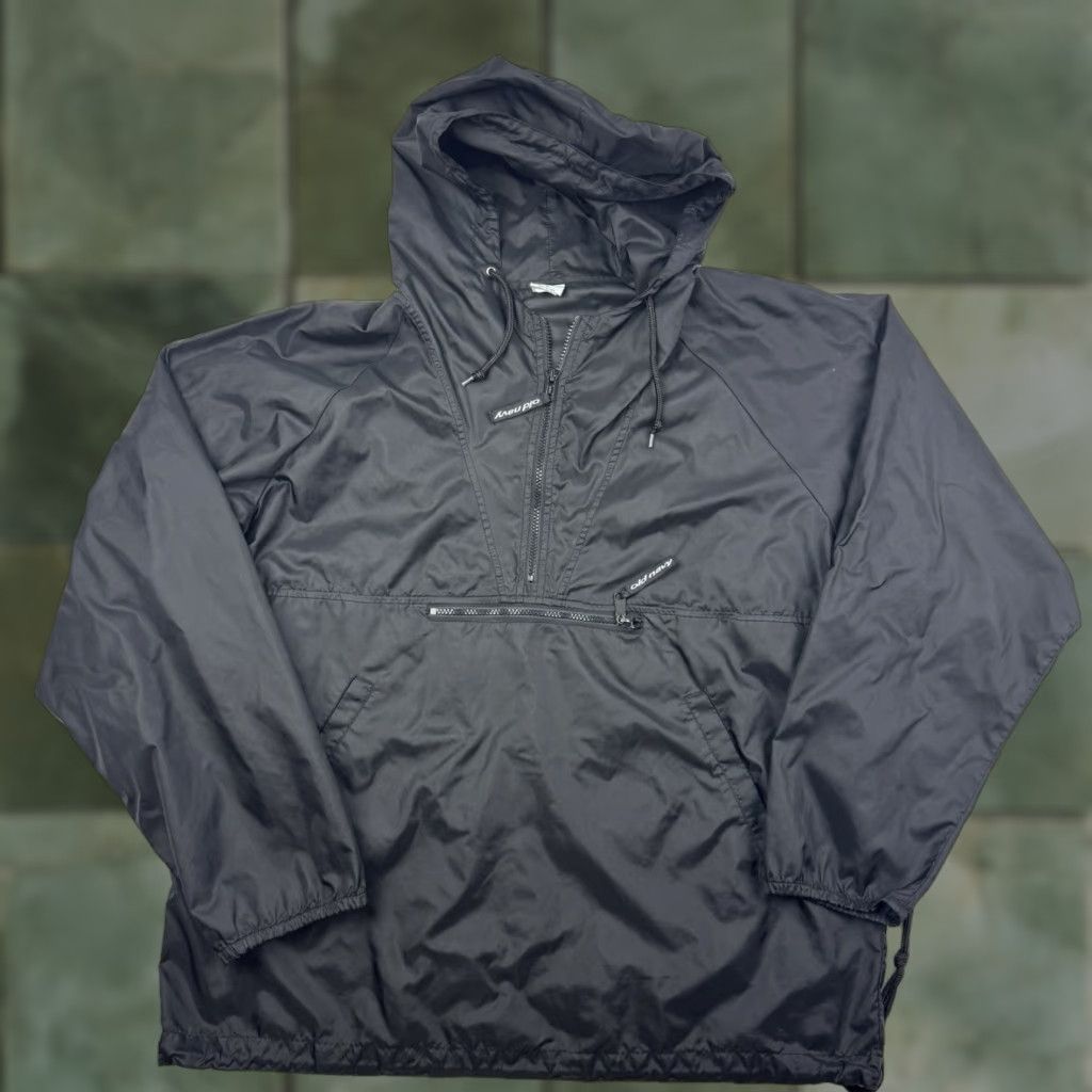VINTAGE Old Navy Windbreaker Jacket Adult M Black Nylon Hooded 90s Y2K Hipster Monochrome