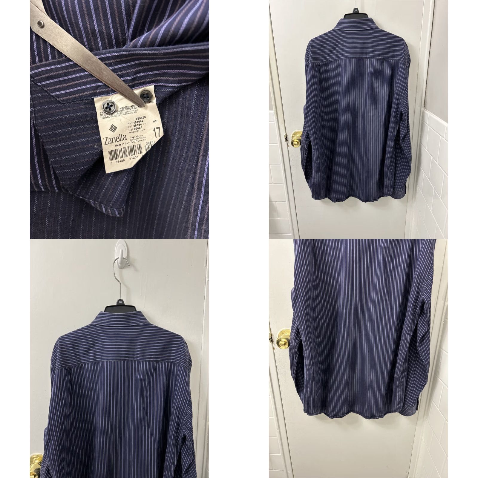Zanella Zanella Shirt Mens 17 Blue Striped Button-Up L/S Collared Pocketed Made In Italy Fitted Regular Size 17 Size US XL / EU 56 / 4 - 8 Thumbnail