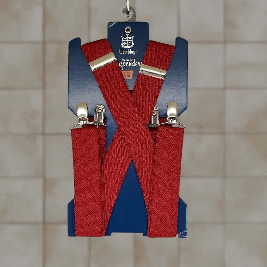 Vintage WEMBLEY Suspenders Red S-XL Top Notch Clip Adjustable Adult Mens Belt Accessories American Theme One Size Size US M / EU 48-50 / 2 - 1 Thumbnail