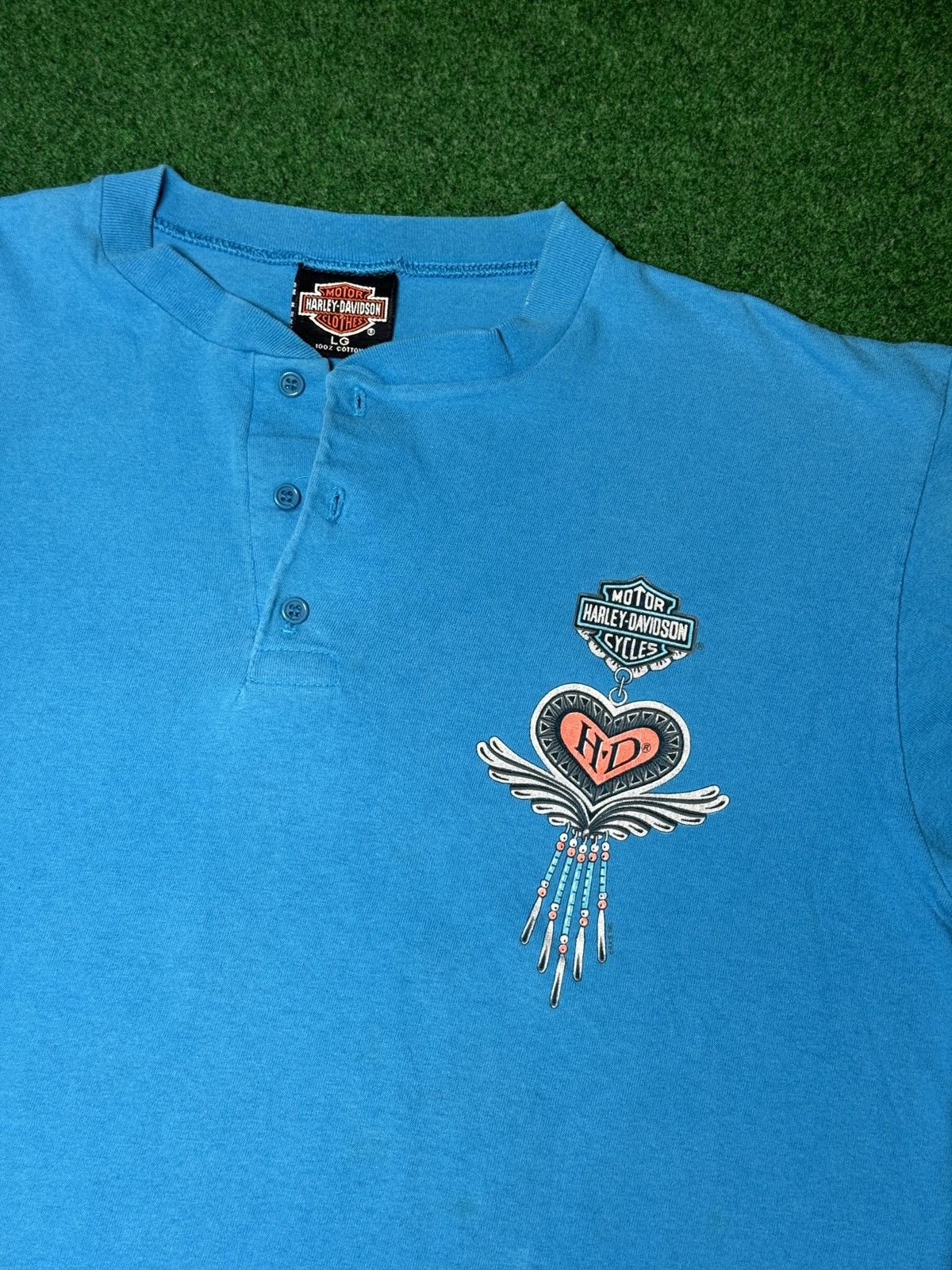 Harley Davidson × Vintage Vintage 90s Harley Davidson RARE Kauai Hawaii Blue T Shirt Size US L / EU 52-54 / 3 - 2 Thumbnail